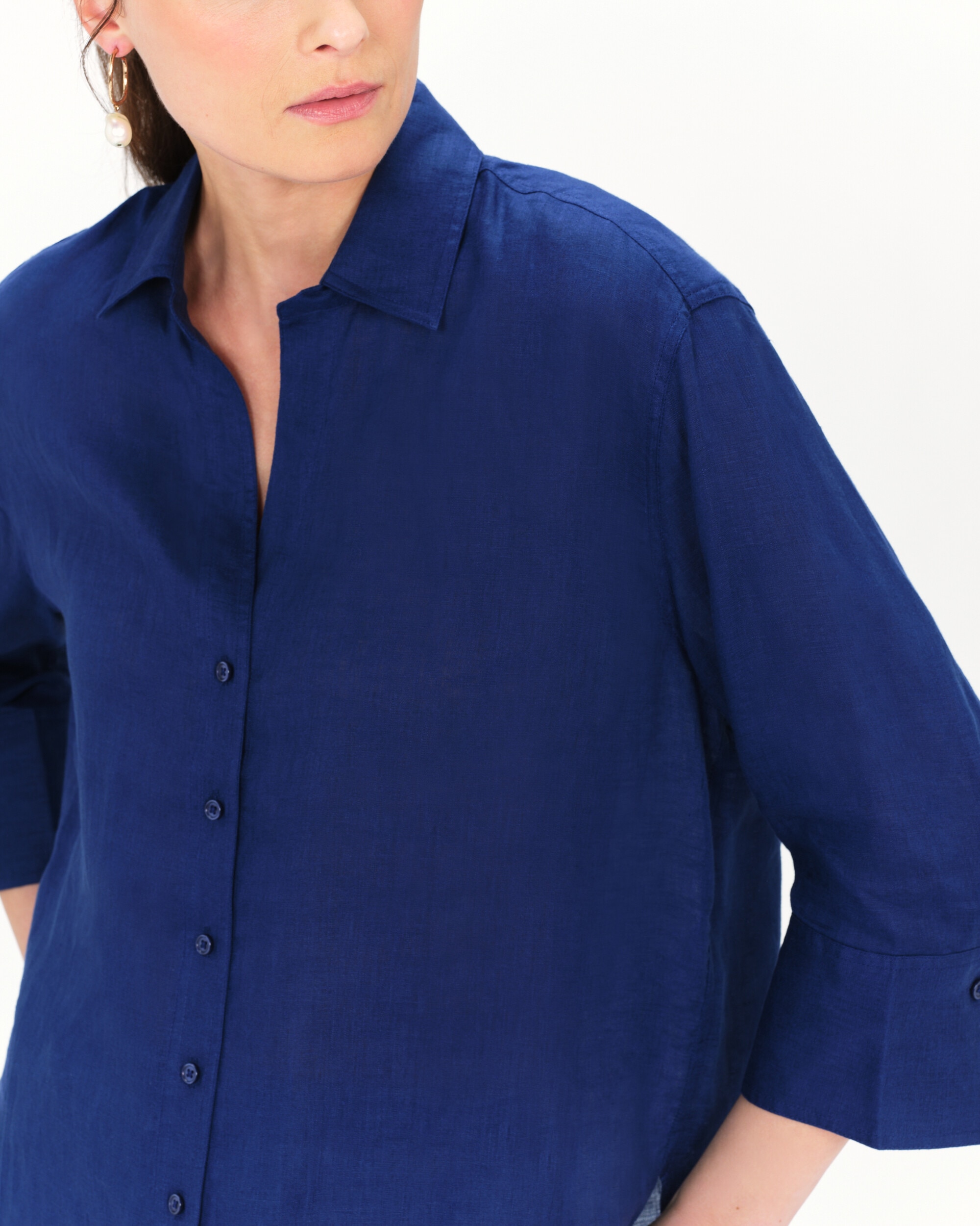 Camisa de mujer con manga francesa en lino 100% - Caroll - Azul Azul-3