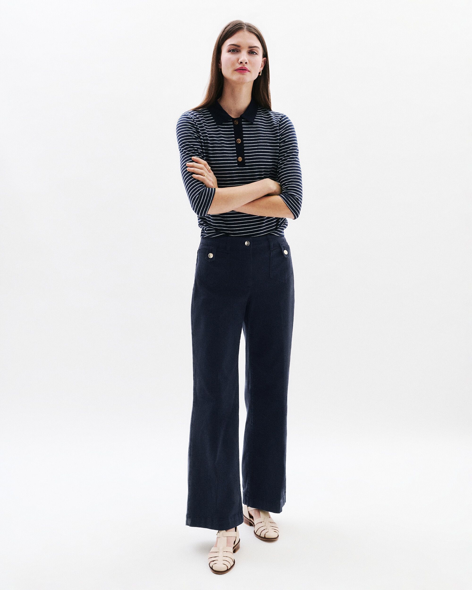 Caroll - Pantalón ancho de mujer con botones a contraste.