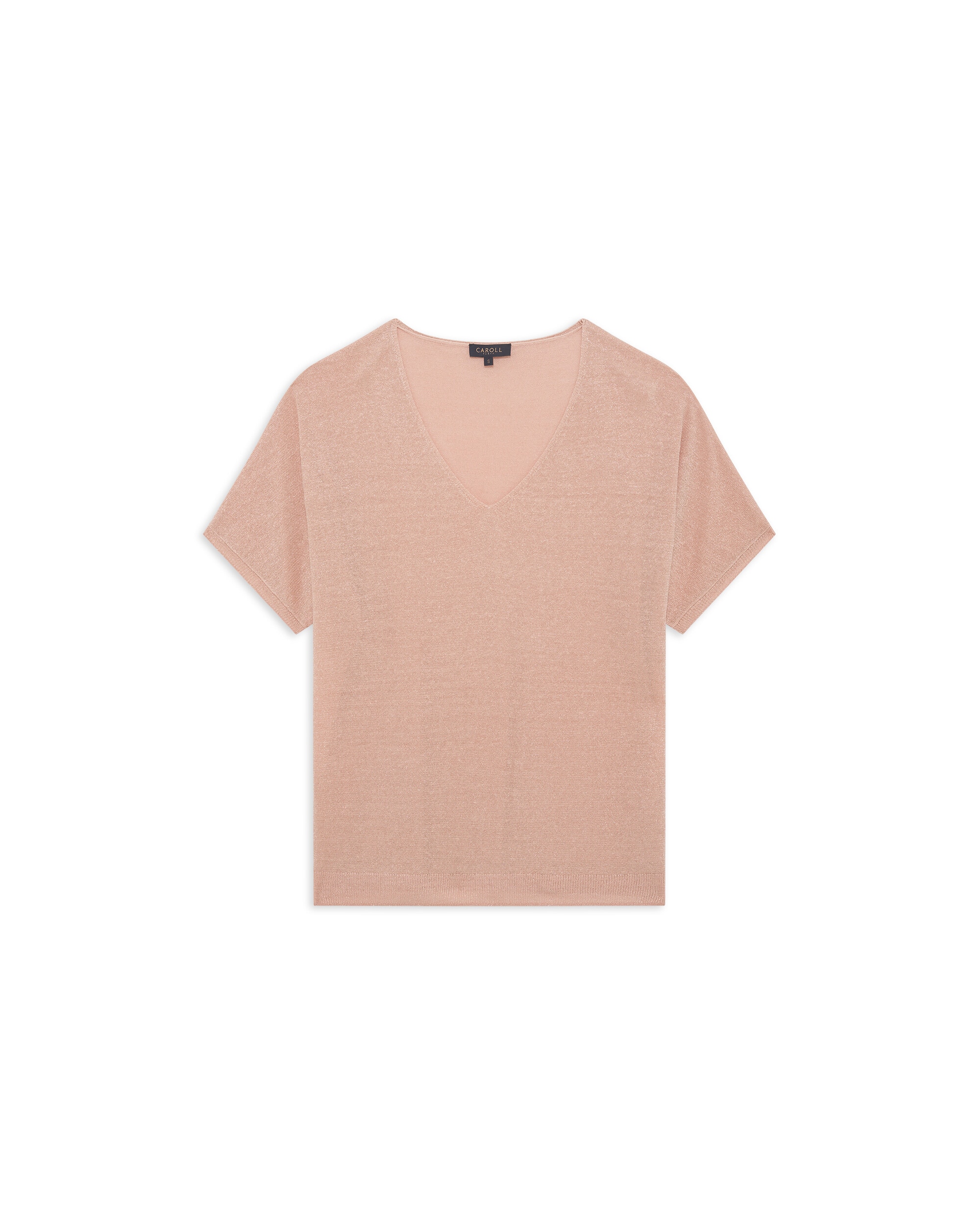 Jersey de mujer con manga corta en lino - Caroll - Rosa claro Rosa claro-3