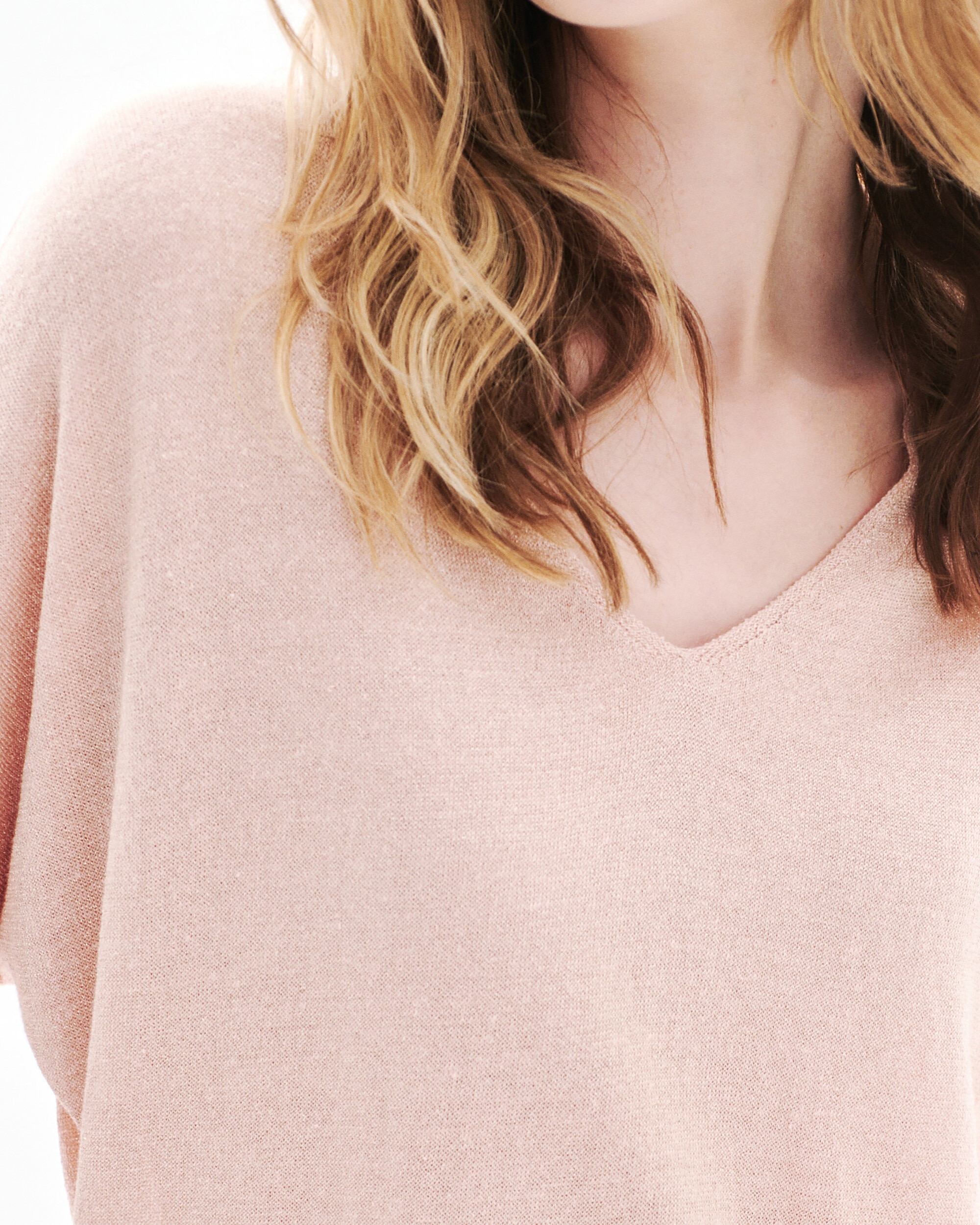 Jersey de mujer con manga corta en lino - Caroll - Rosa claro Rosa claro-4