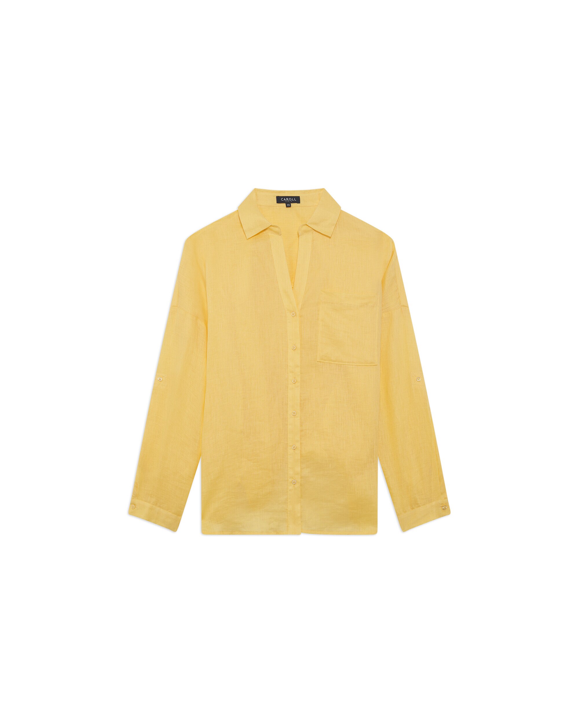 Camisa de mujer con escote pico en lino 100% - Caroll - Amarillo Amarillo-3