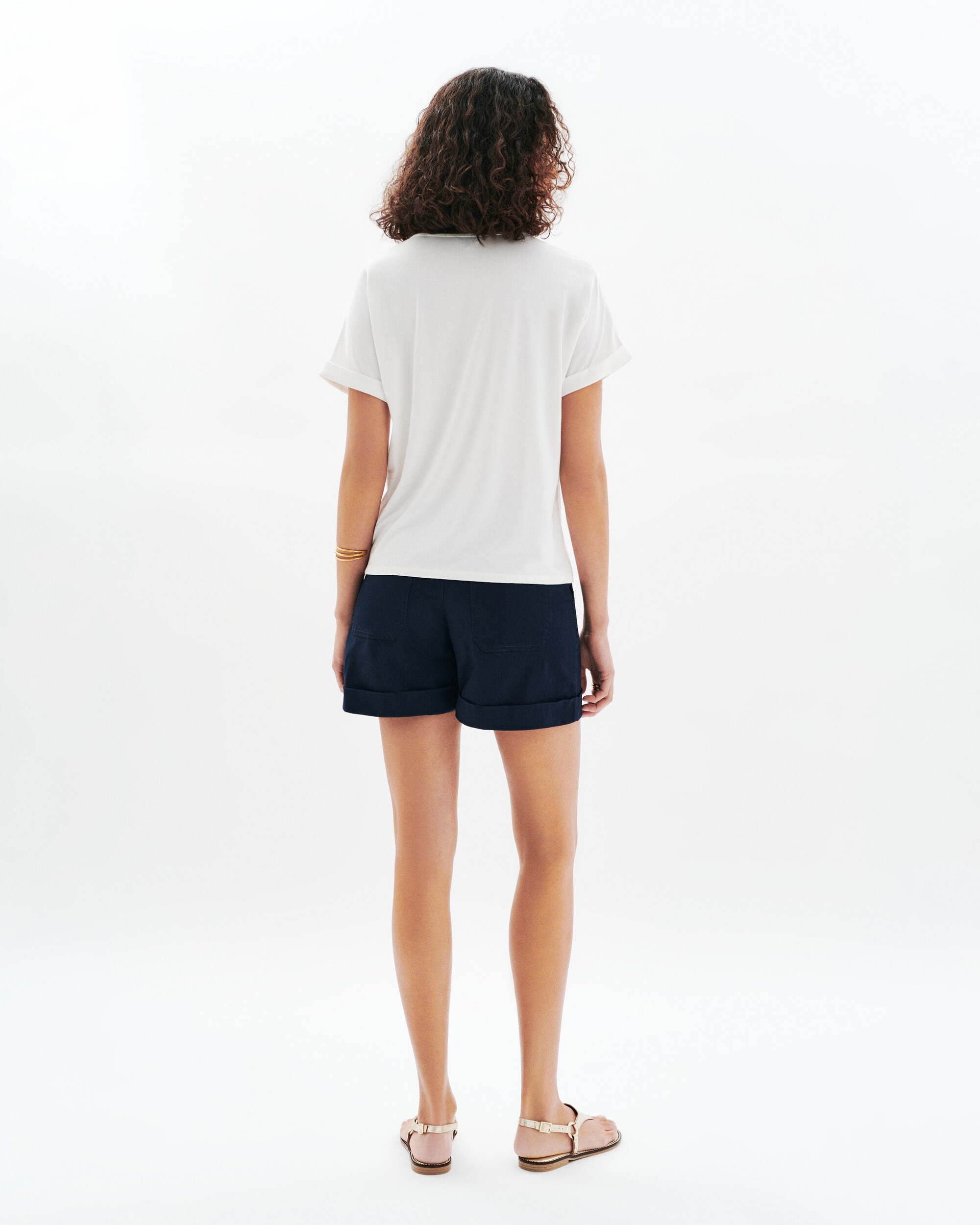 Camiseta de mujer con manga corta remangada y cuello redondo - Caroll - Blanco Blanco-2