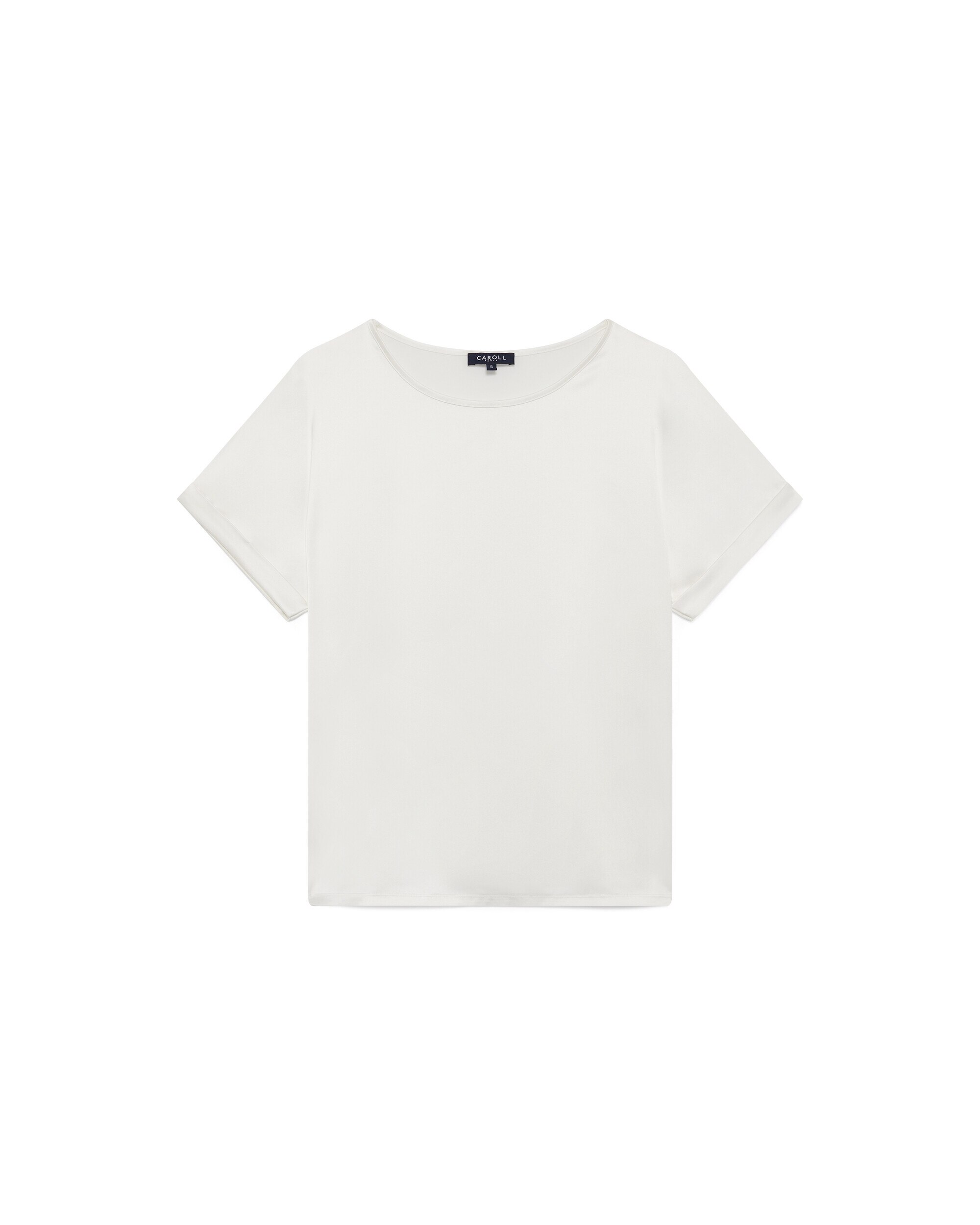 Camiseta de mujer con manga corta remangada y cuello redondo - Caroll - Blanco Blanco-4