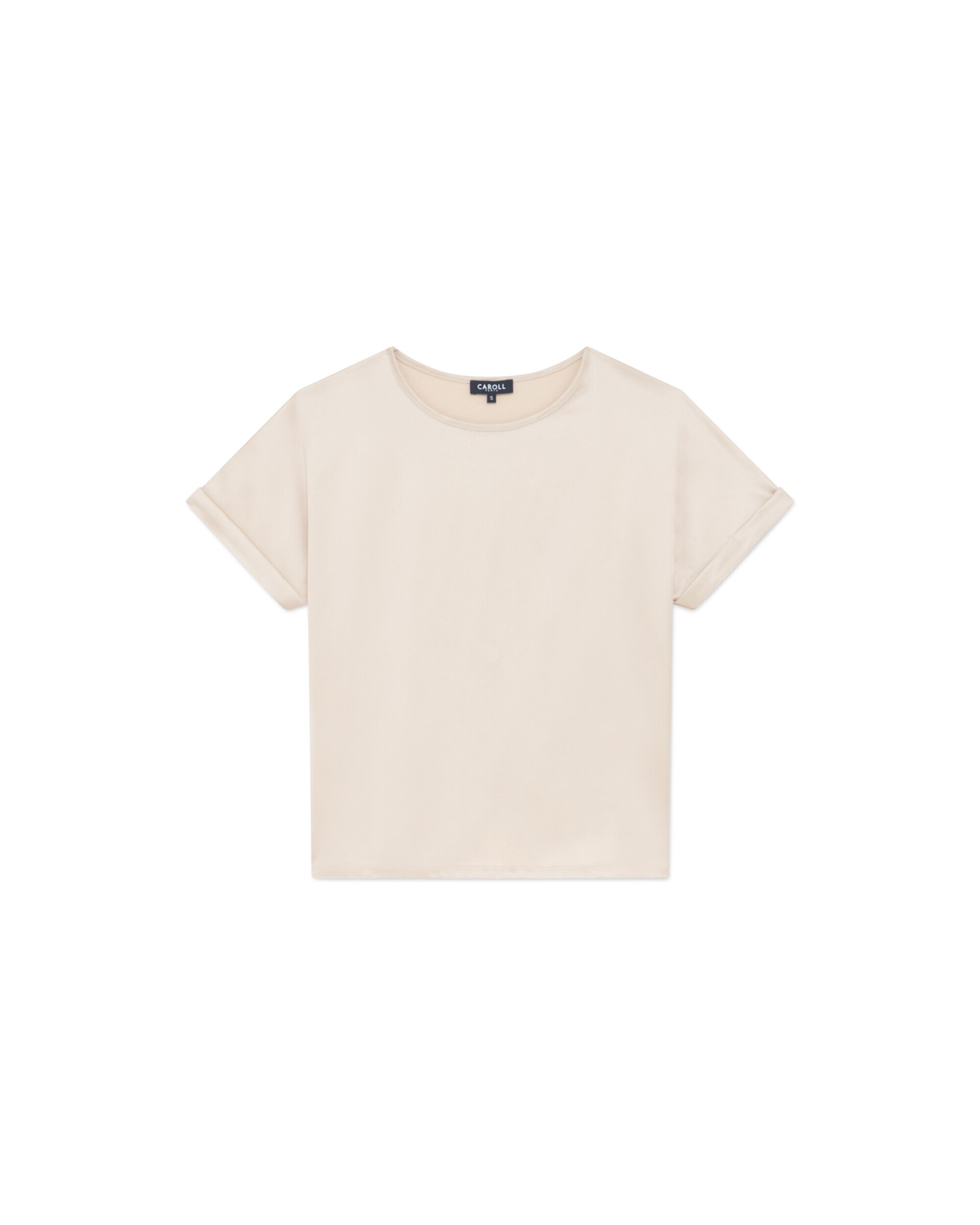 Camiseta de mujer con manga corta remangada y cuello redondo - Caroll - Beige Beige-3
