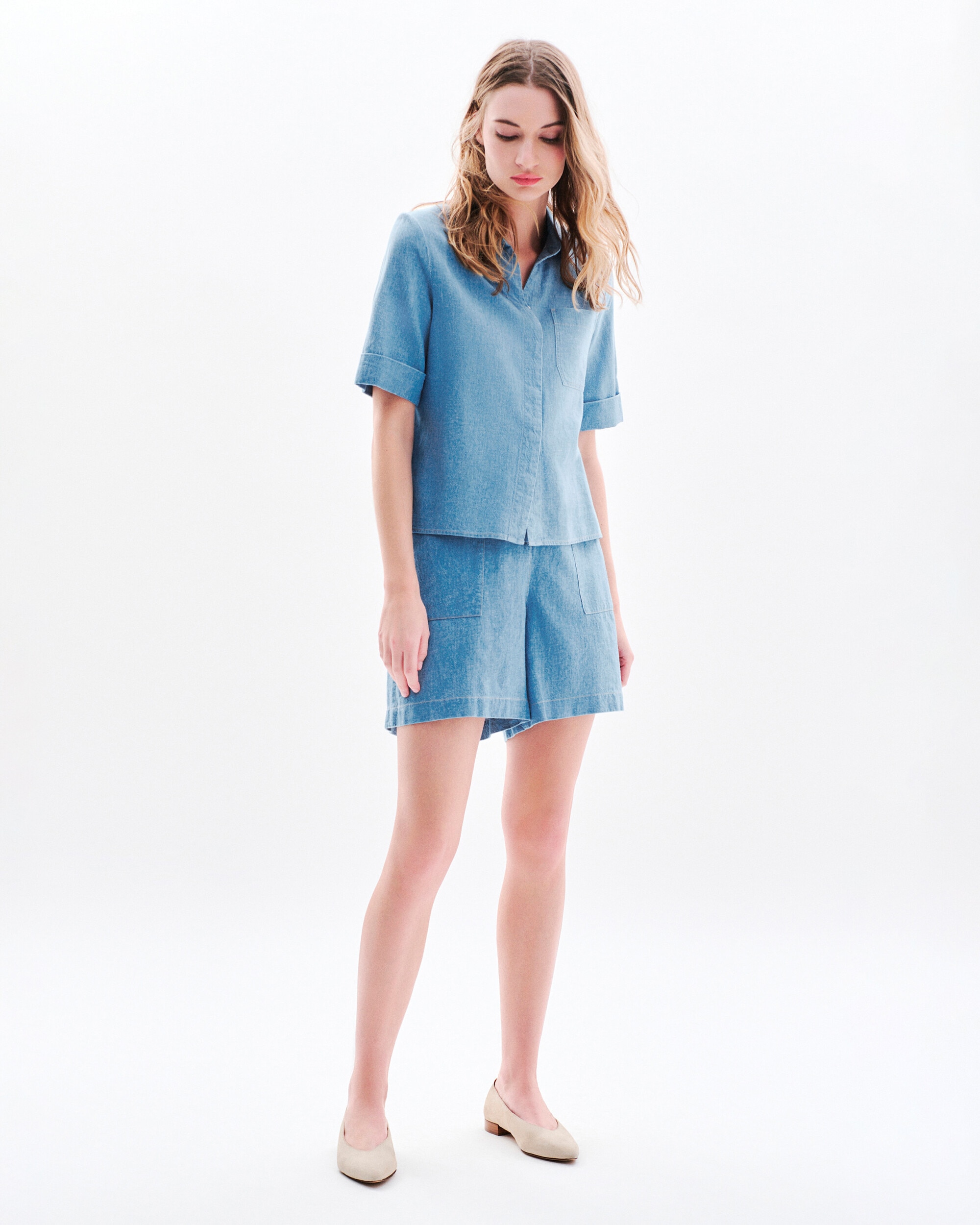 Caroll - Camisa de mujer con manga corta y cuello mao.