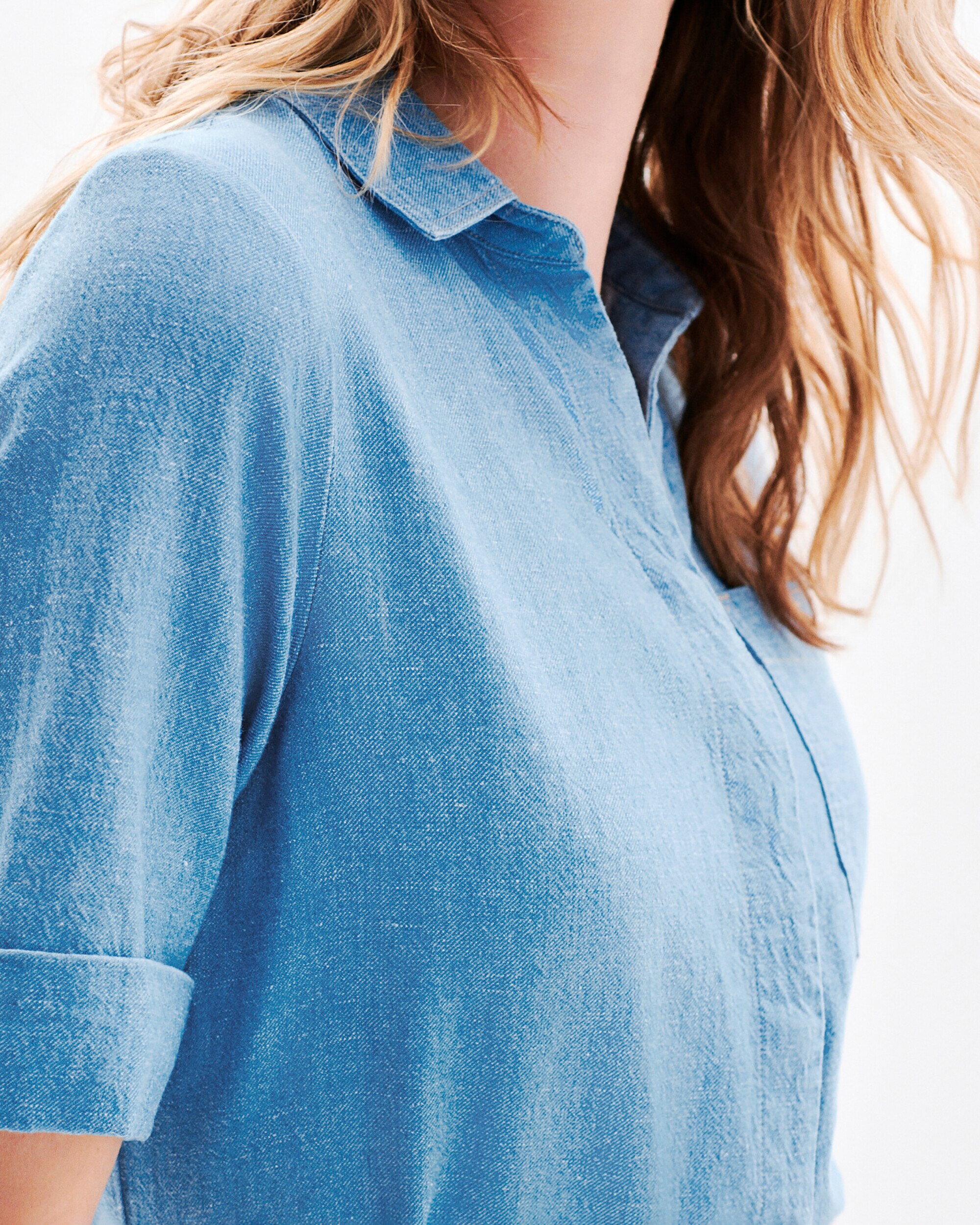 Camisa de mujer con manga corta y cuello mao - Caroll - Azul denim Azul denim-3