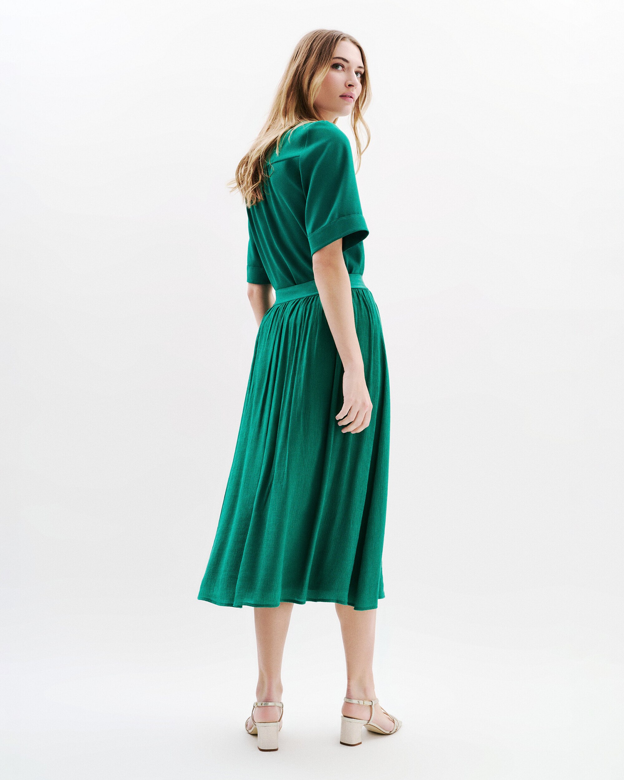 Falda midi estilo plisado con forro a tono - Caroll - Verde Verde-2