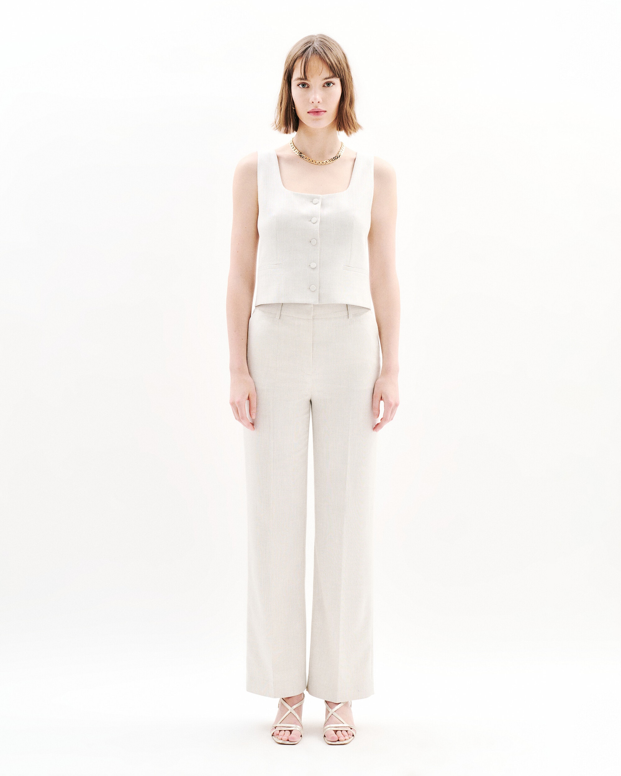 Caroll - Pantalón recto de mujer liso con pinzas.