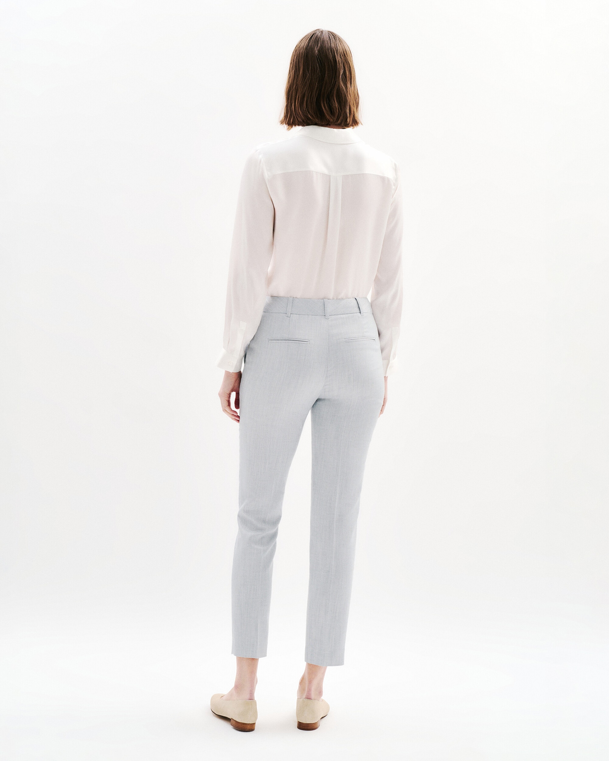 Pantalón pitillo de mujer liso con trabillas en la cintura - Caroll - Gris claro Gris claro-2