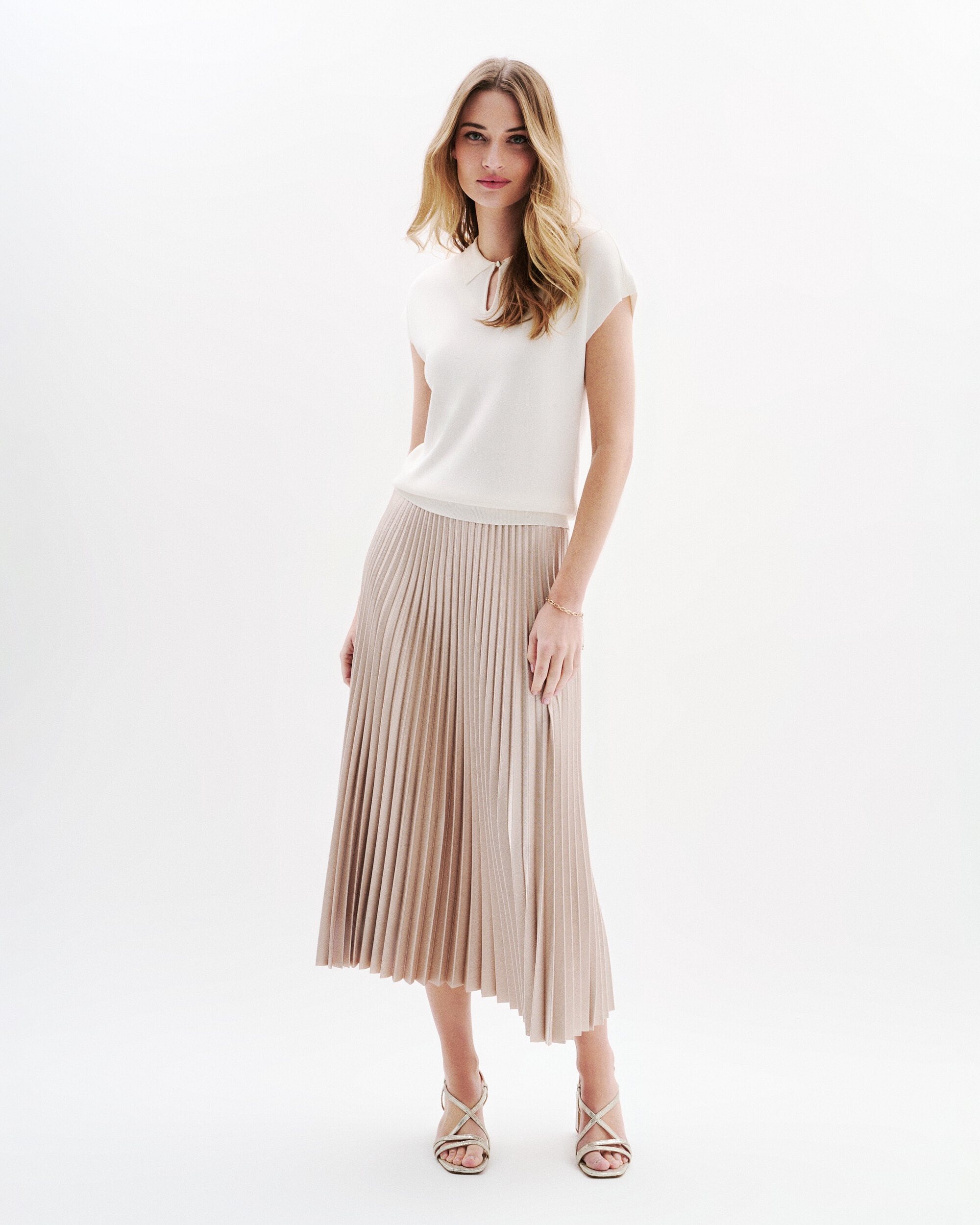 Caroll - Falda midi con pliegues y cierre de cremallera.