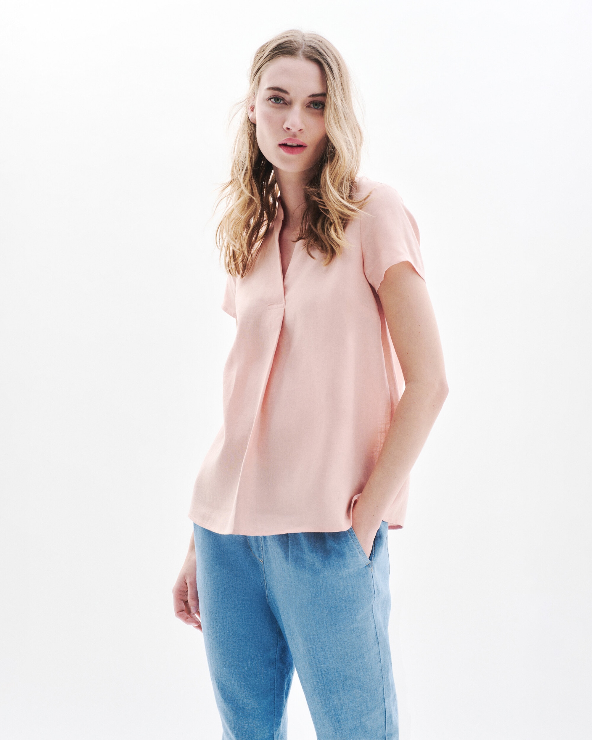 Caroll - Blusa de mujer 100% lino de manga corta.