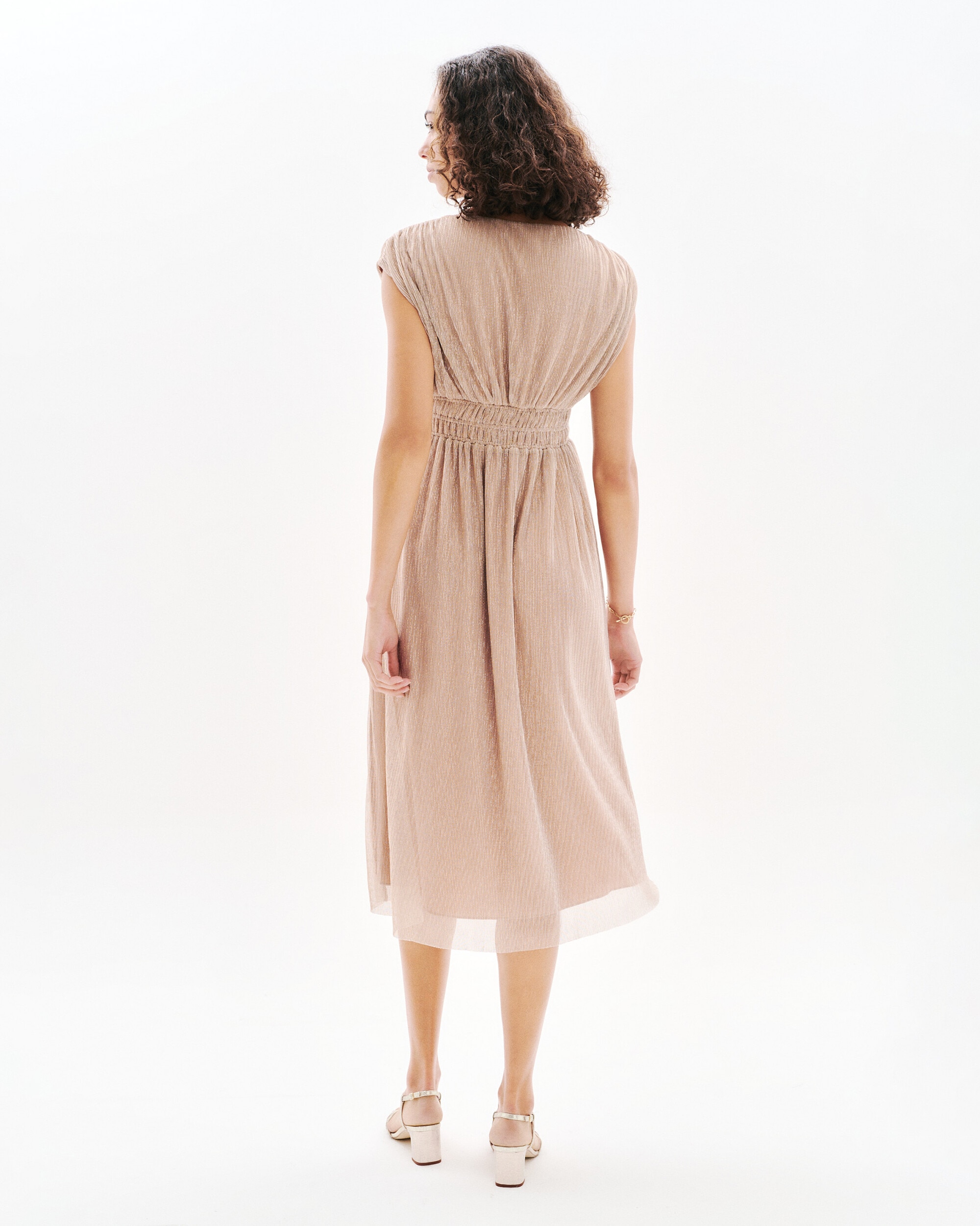 Vestido midi con faja y escote cruzado - Caroll - Beige Beige-2