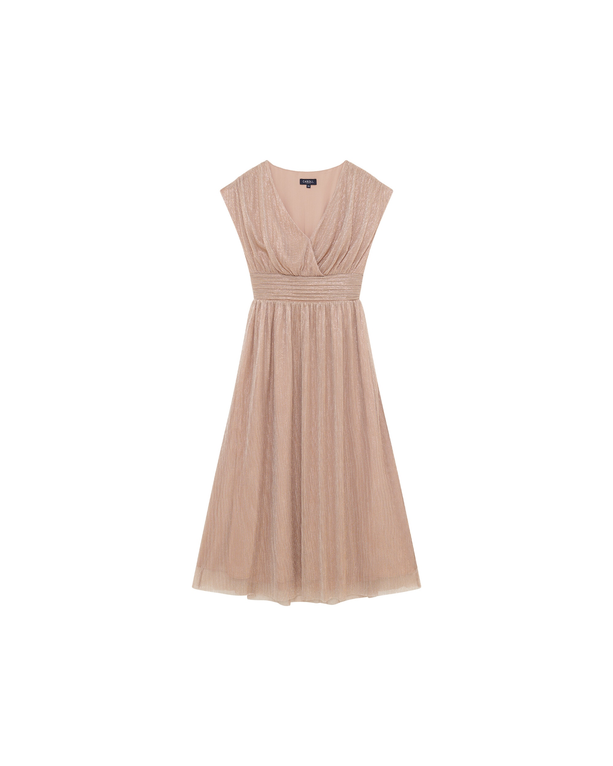 Vestido midi con faja y escote cruzado - Caroll - Beige Beige-4
