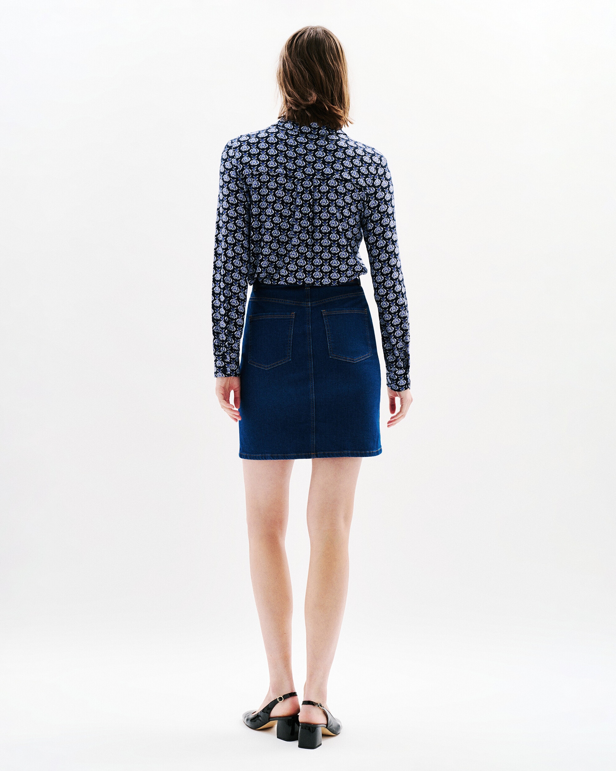 Falda corta vaquera con bolsillos delanteros - Caroll - Azul Azul-2