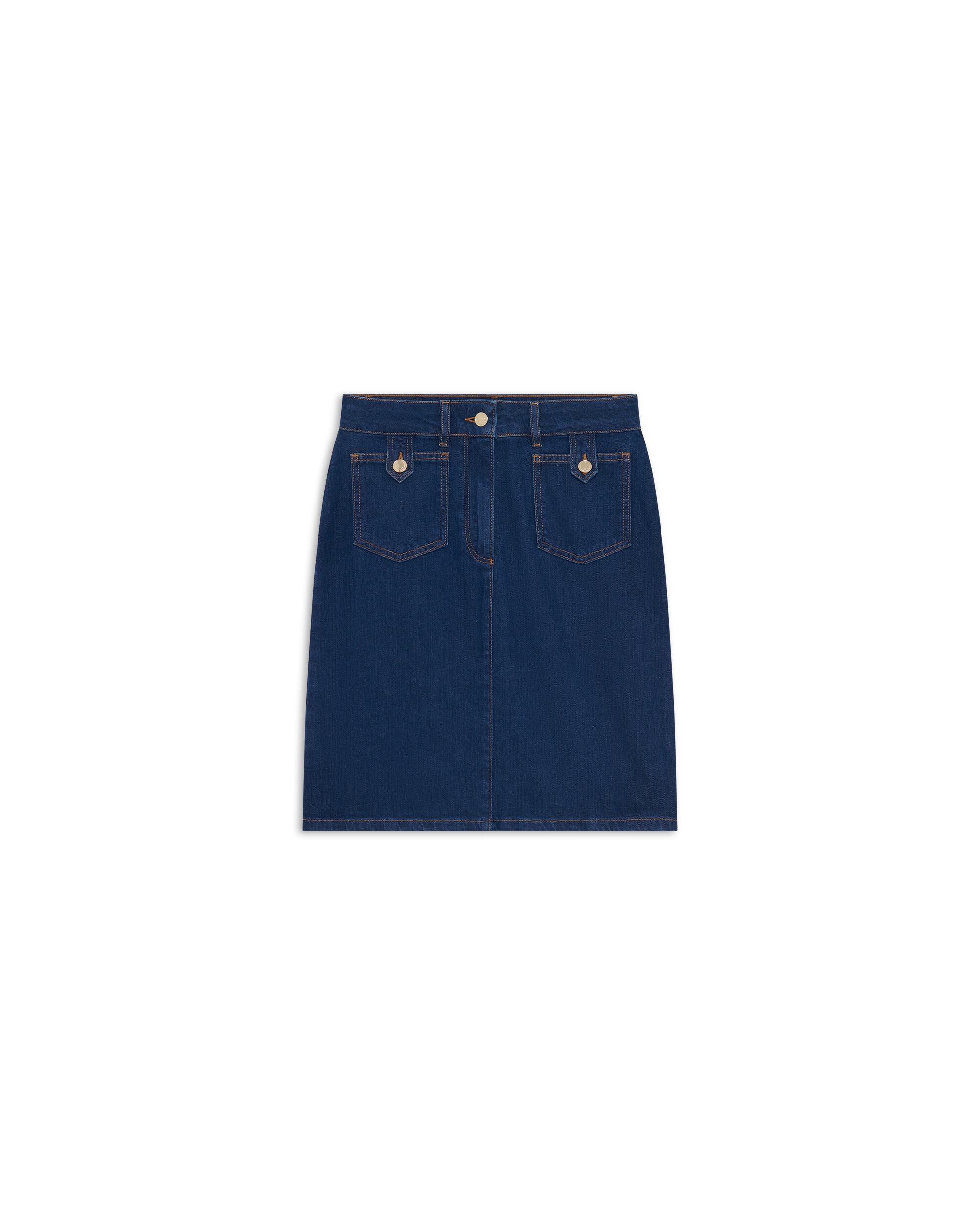 Falda corta vaquera con bolsillos delanteros - Caroll - Azul Azul-4