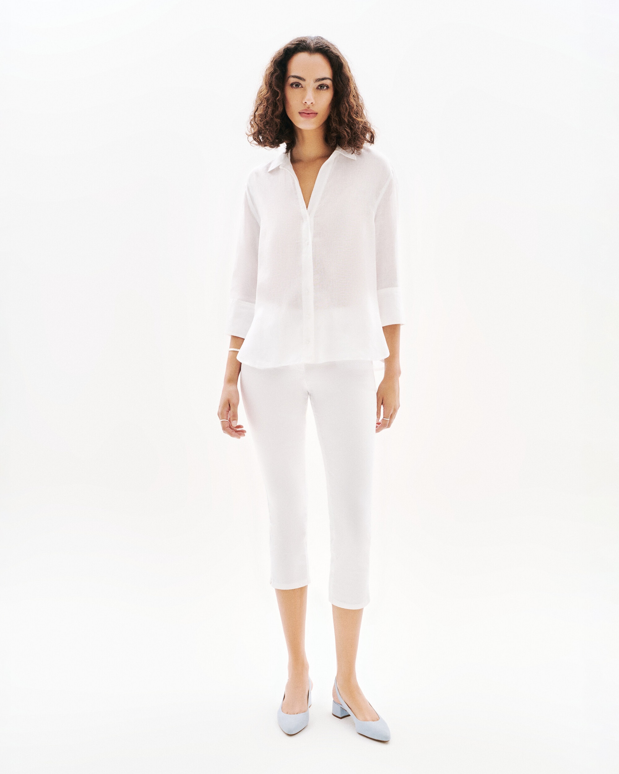 Imagen 0 de Camisa de mujer con manga francesa en lino 100% Blanco