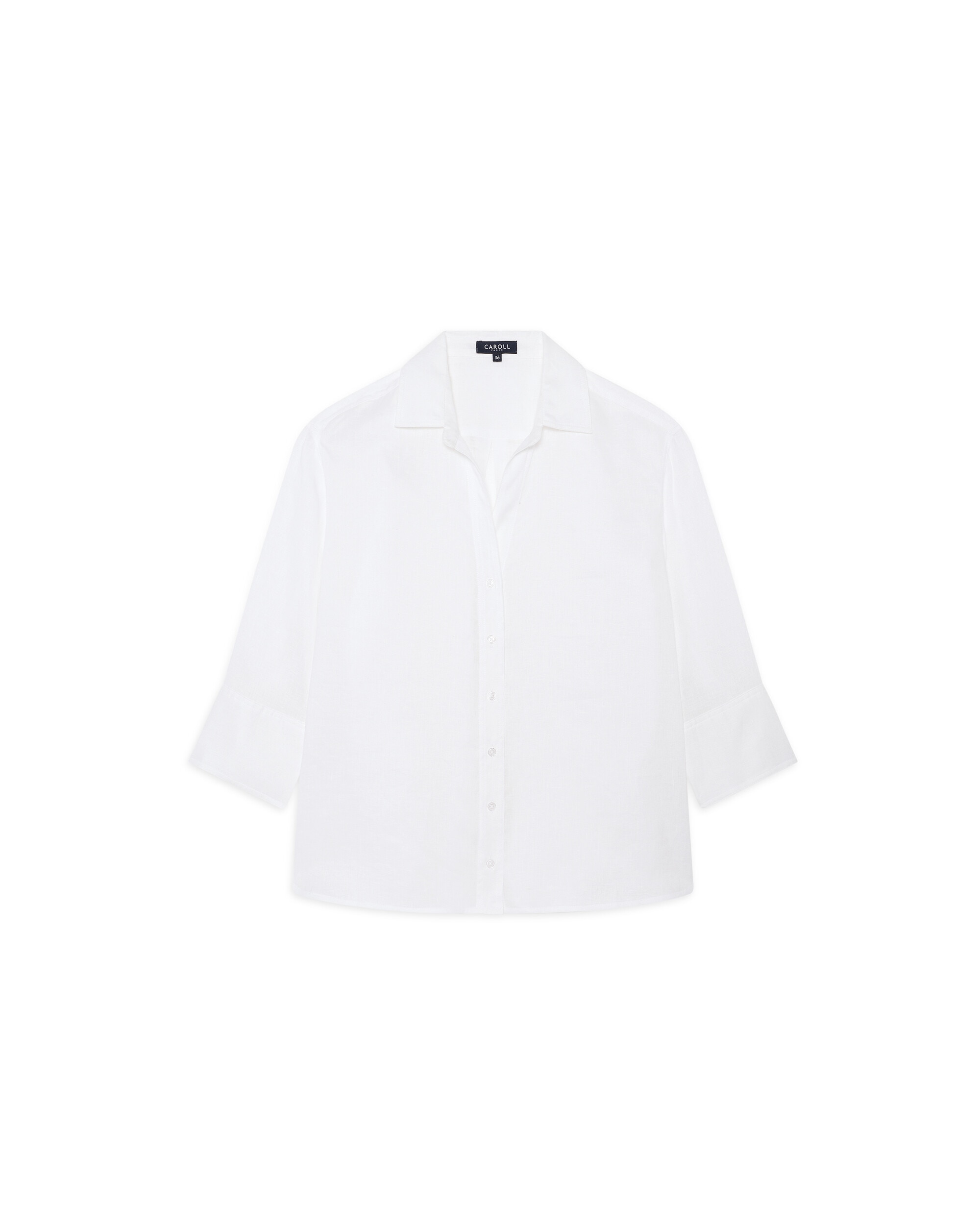 Camisa de mujer con manga francesa en lino 100% - Caroll - Beige Blanco-4
