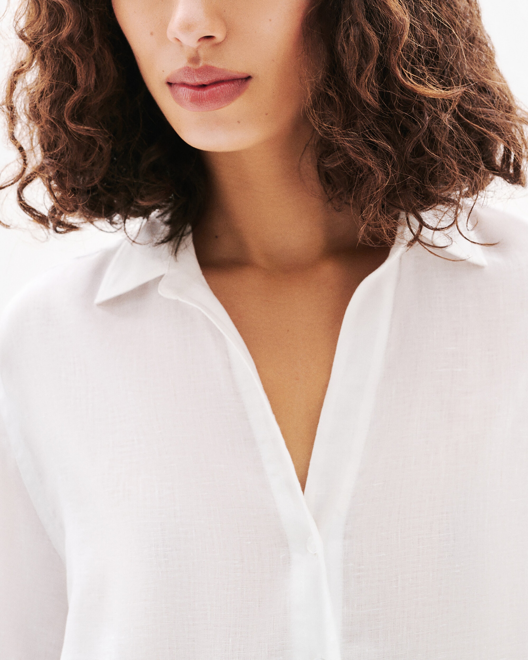 Camisa de mujer con manga francesa en lino 100% - Caroll - Beige Blanco-3
