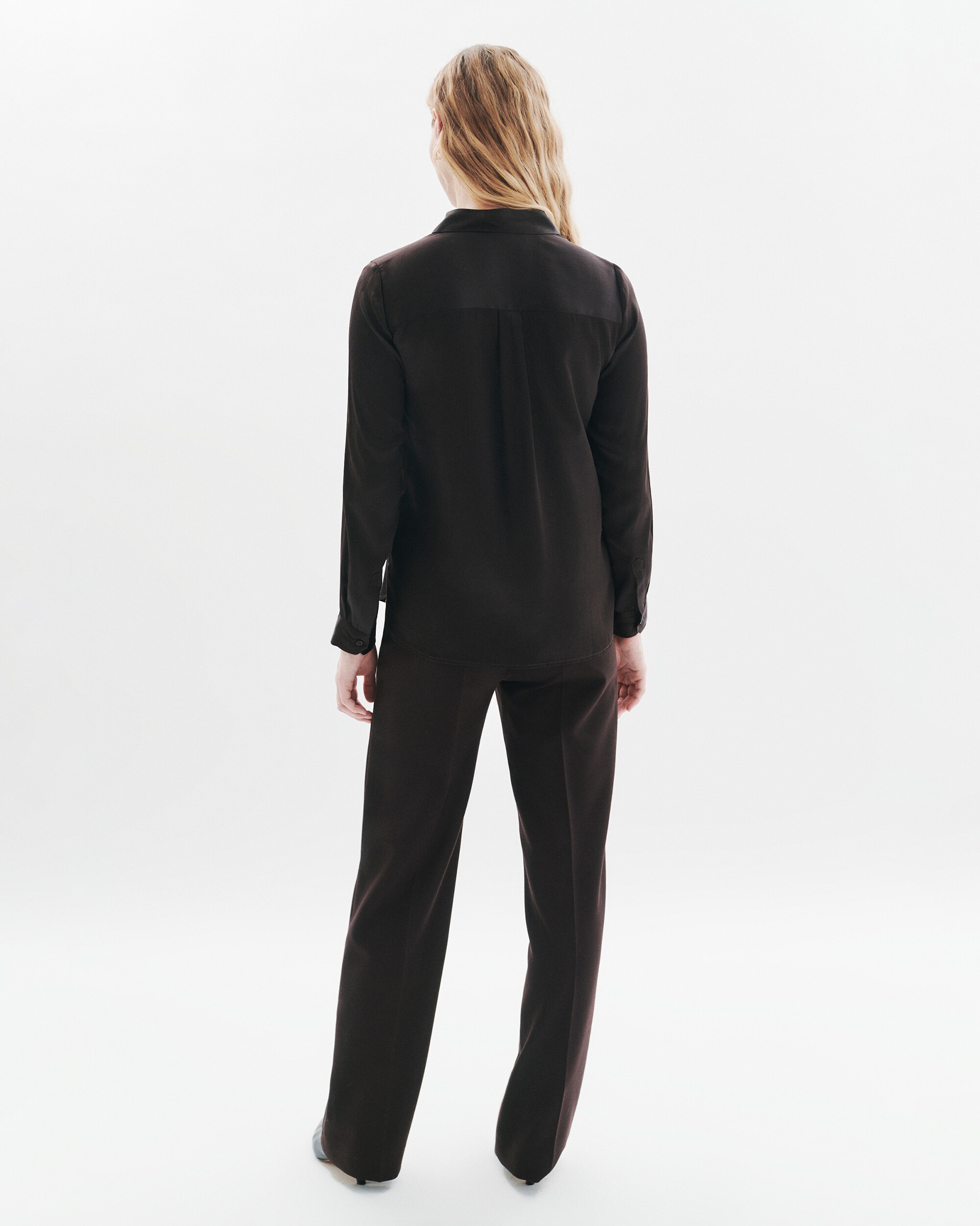 Camisa de mujer 100% seda con botones solapados - Caroll - Marrón chocolate Marrón chocolate-2