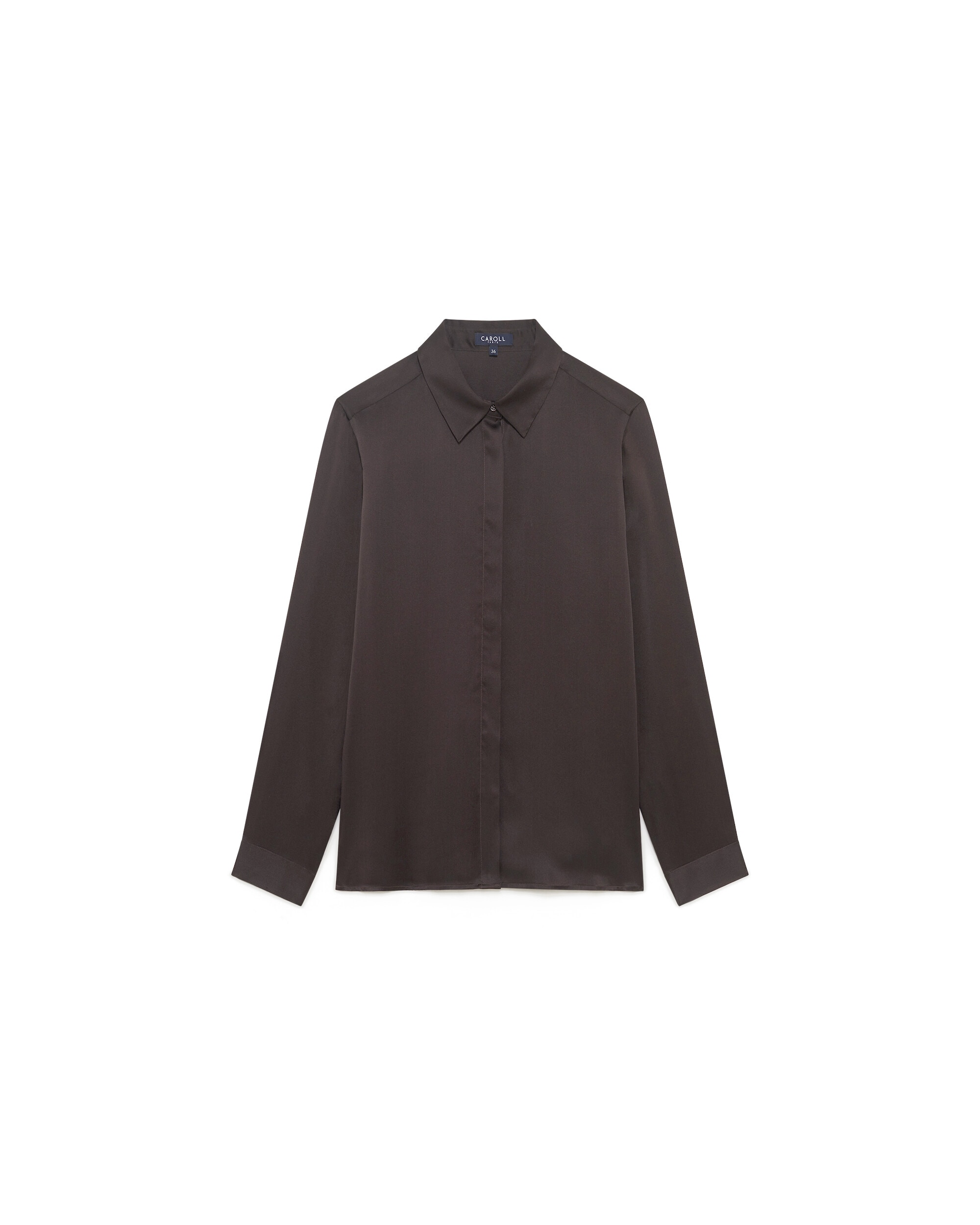 Camisa de mujer 100% seda con botones solapados - Caroll - Marrón chocolate Marrón chocolate-4