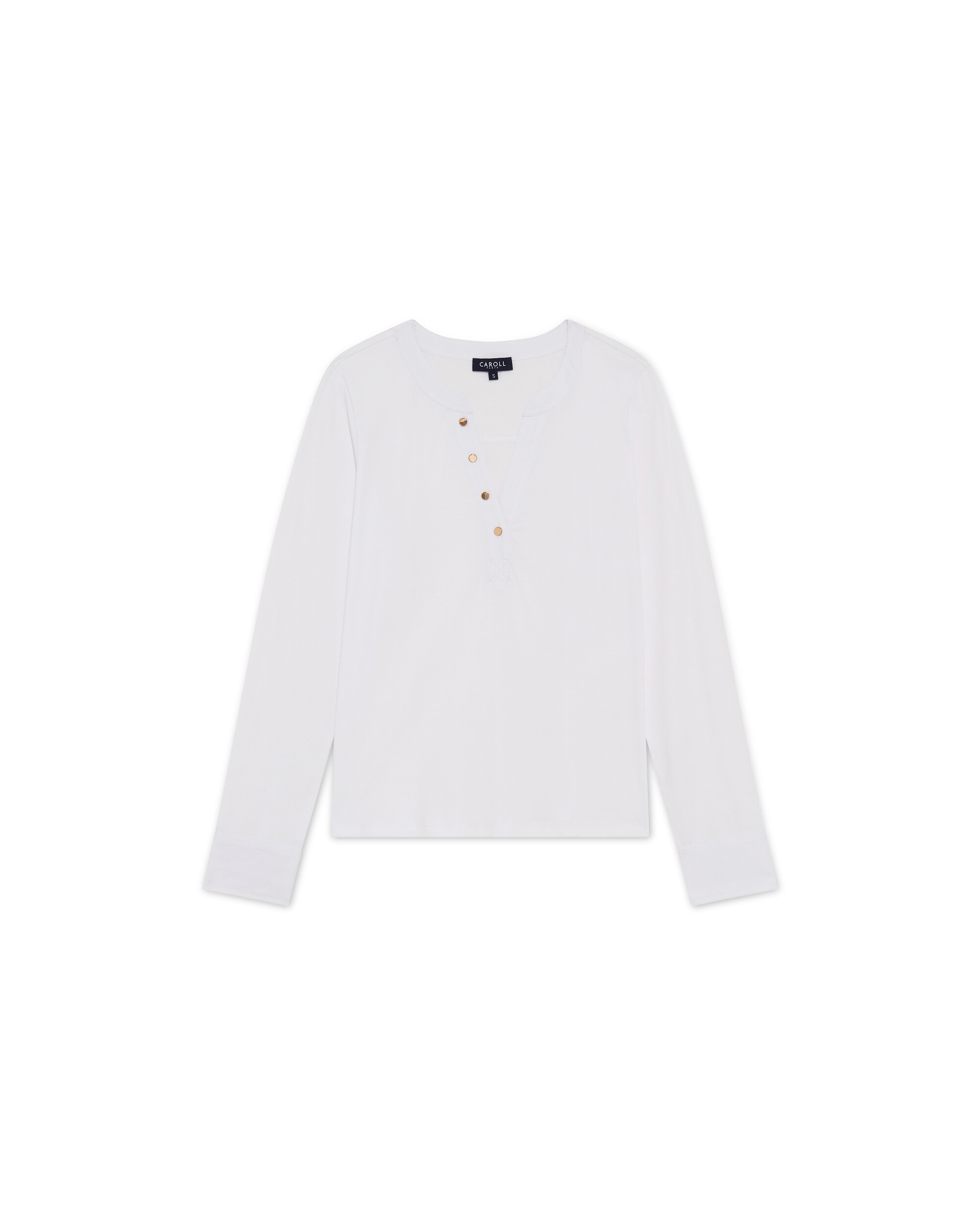 Camiseta de mujer con manga larga y escote pico - Caroll - Blanco Blanco-4