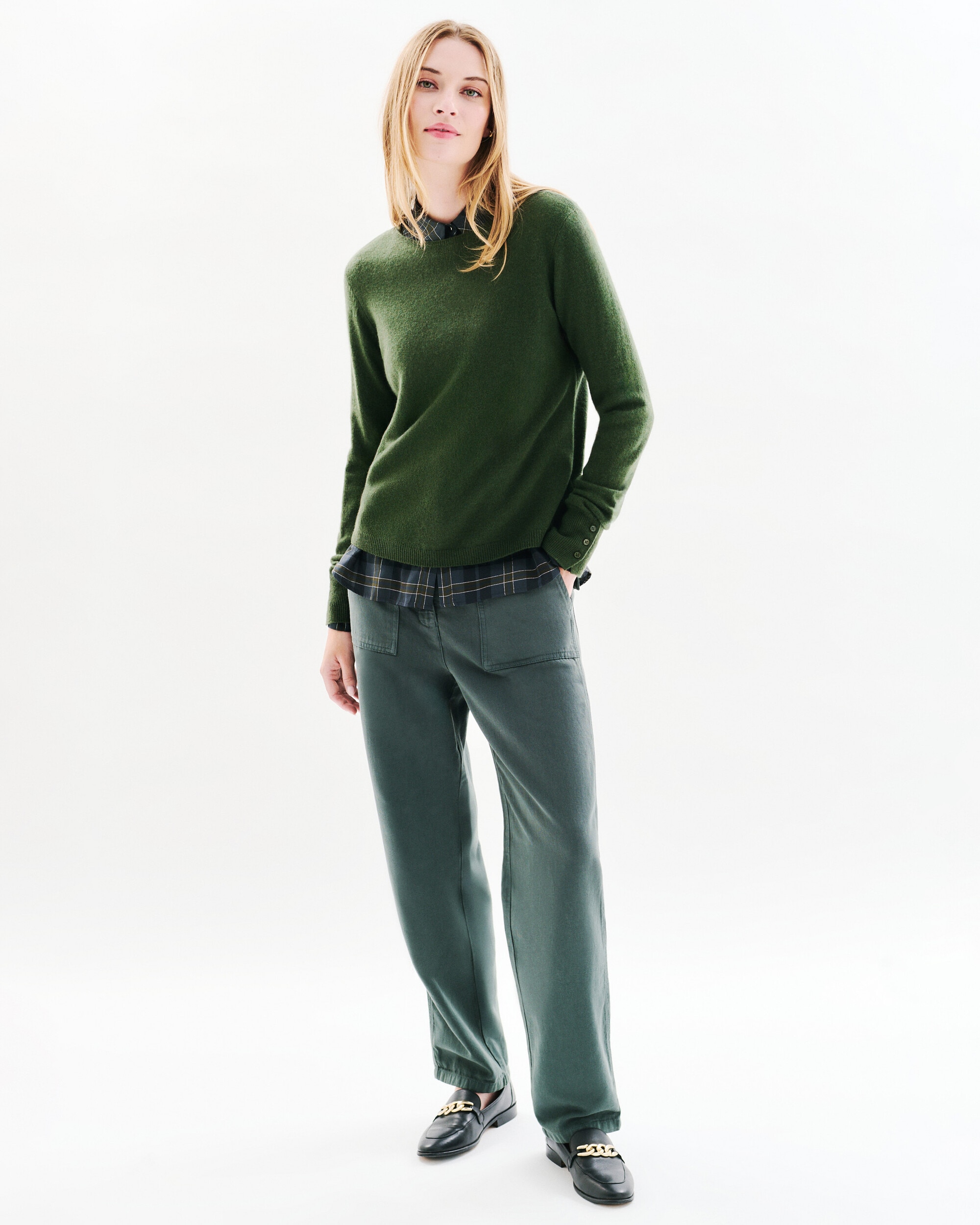 Jersey de mujer con manga larga en cashmere 100% - Caroll - Kaki Kaki-1