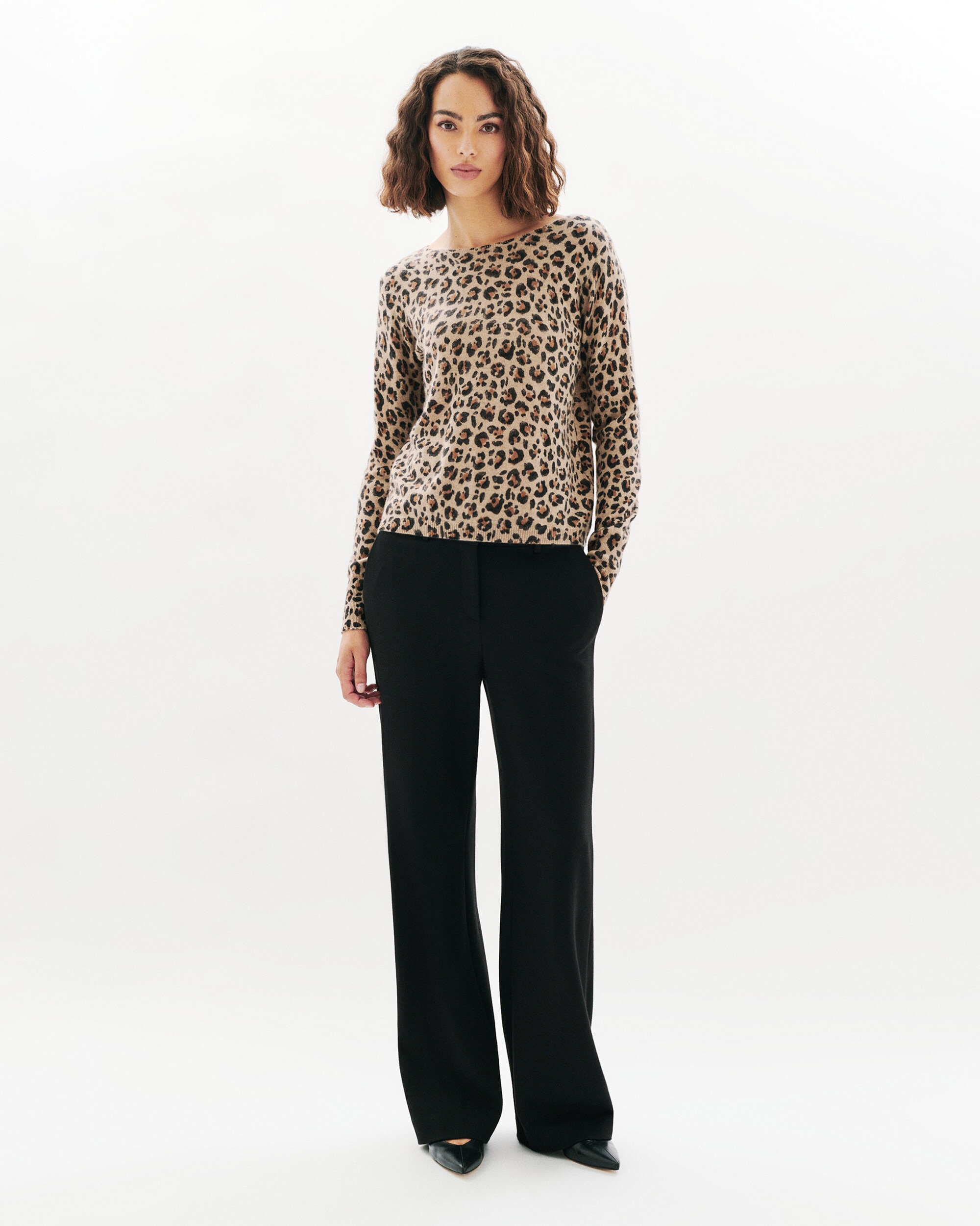 Cárdigan de mujer con estampado leopardo en cashmere 100% - Caroll - Gris claro Gris claro-1