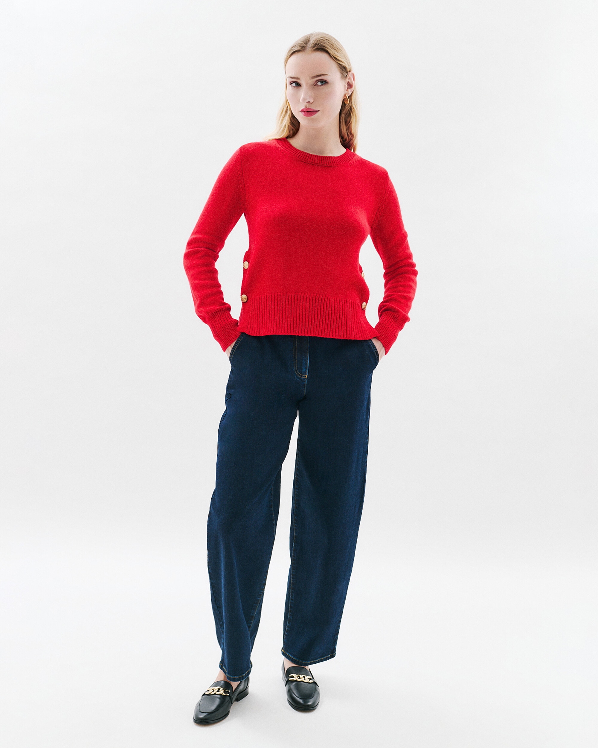 Jersey de mujer en lana con botones - Caroll - Rojo Rojo-1