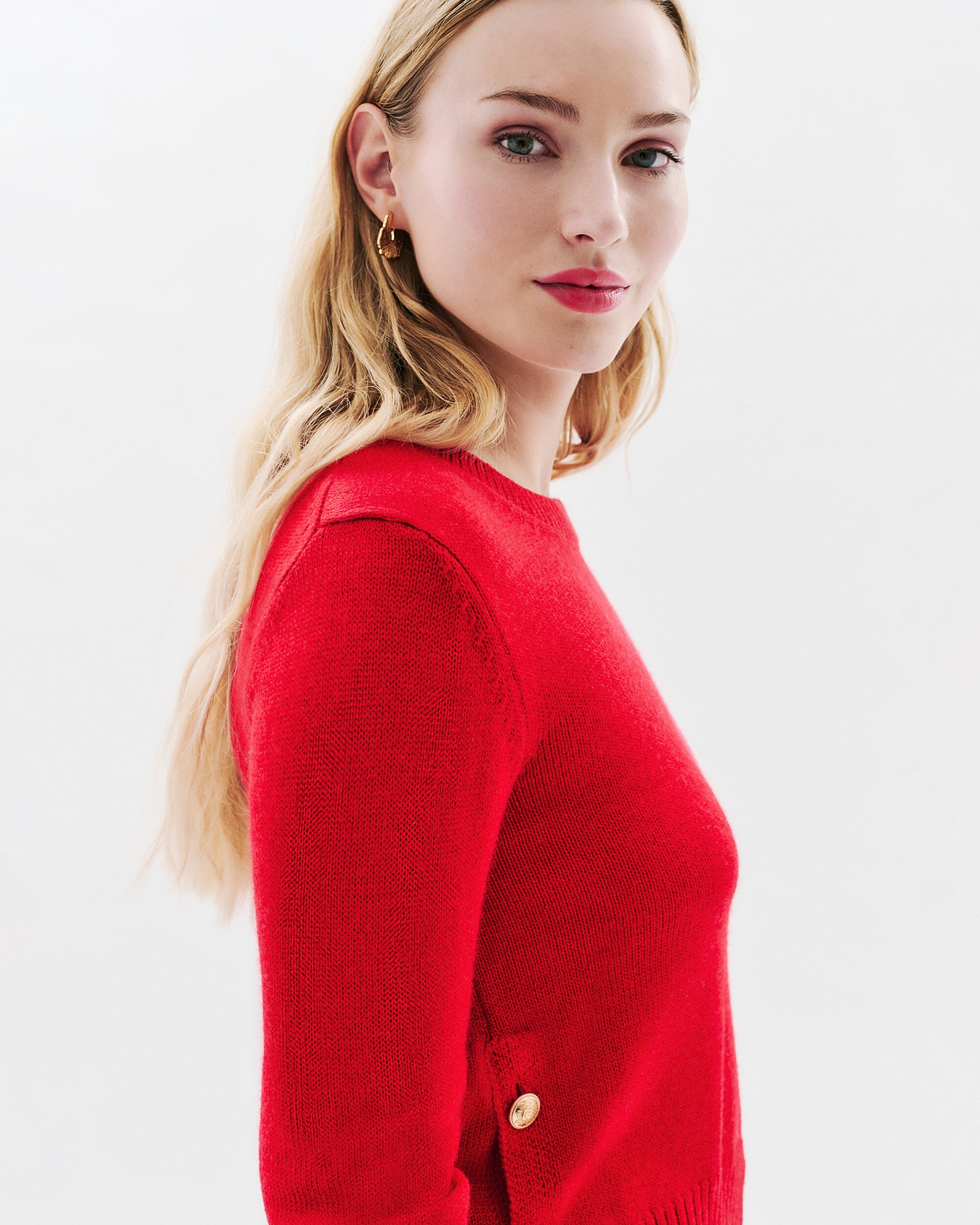 Jersey de mujer en lana con botones - Caroll - Rojo Rojo-3