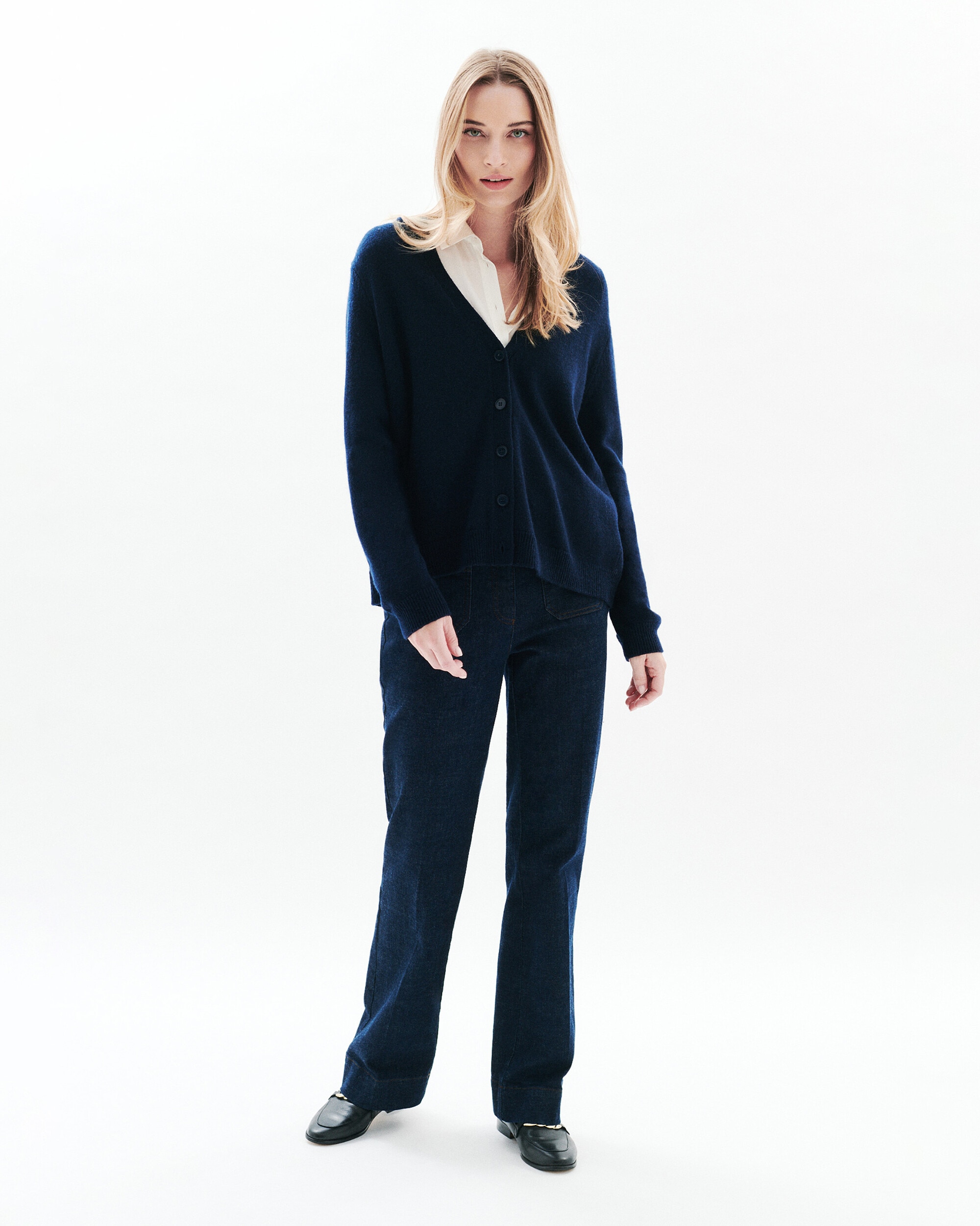 Cárdigan de mujer en lana con escote pico - Caroll - Azul marino Azul marino-1