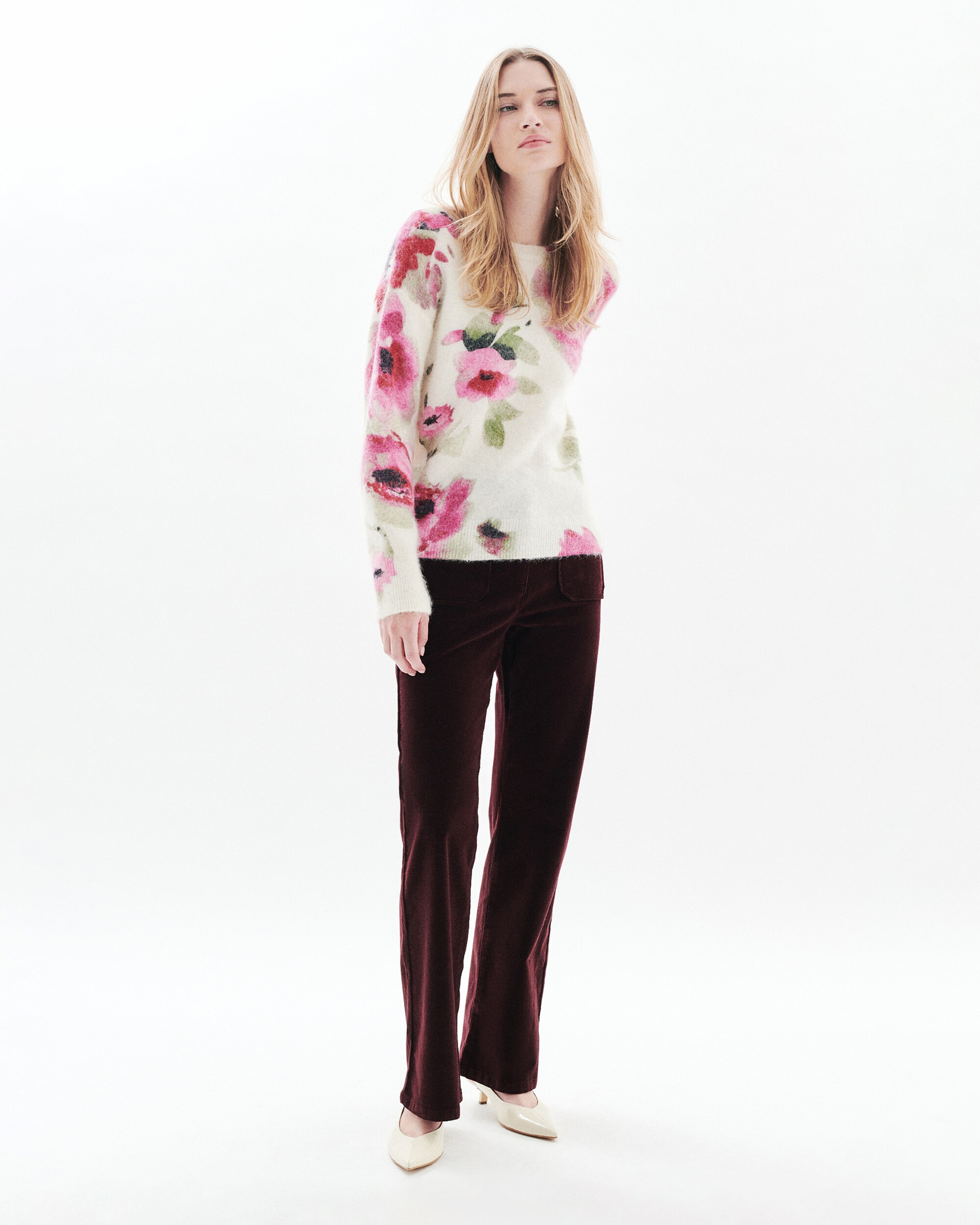 Caroll - Jersey de mujer en alpaca efecto cepillado y estampado floreal.