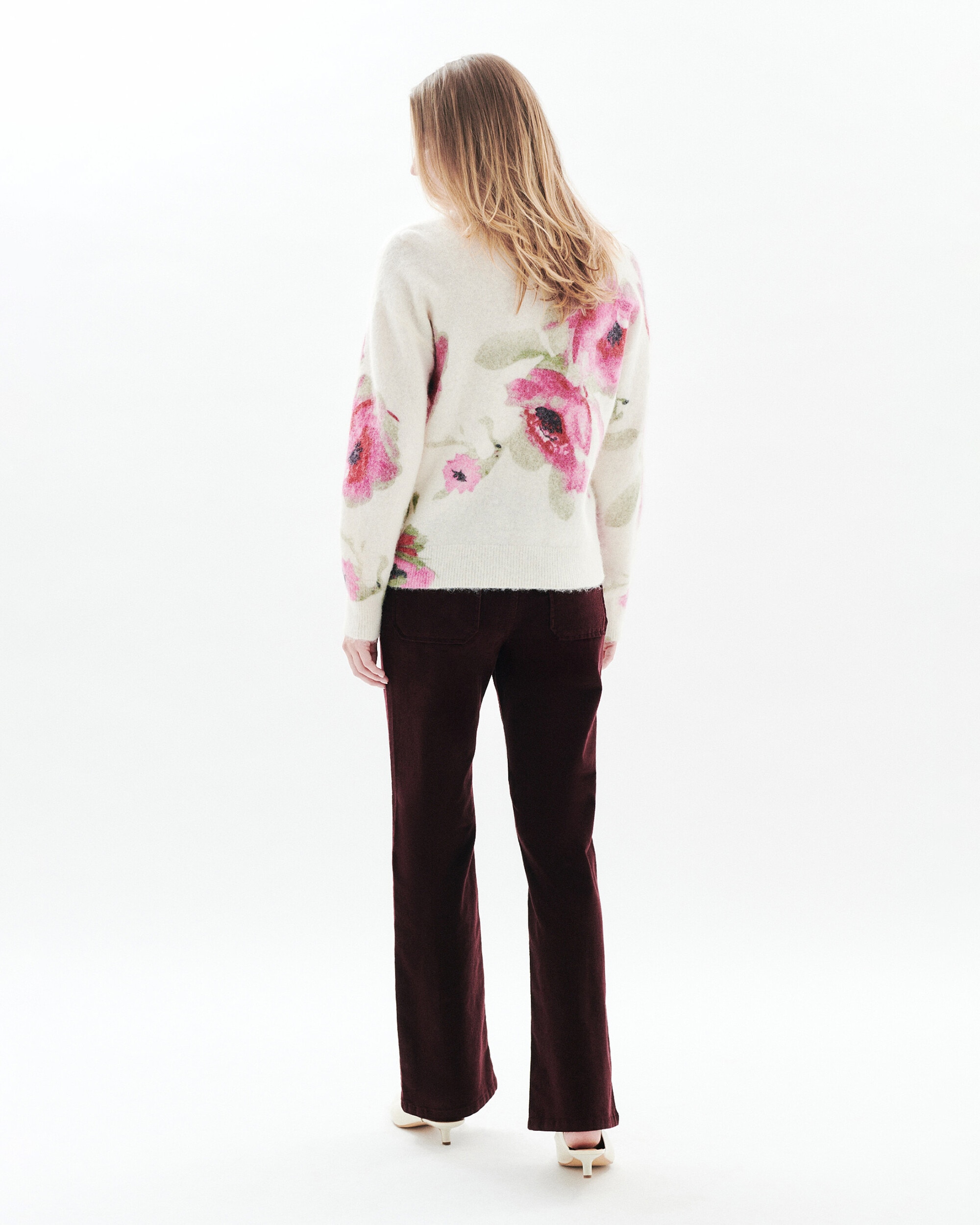 Jersey de mujer en alpaca efecto cepillado y estampado floreal - Caroll - Crudo Crudo-2