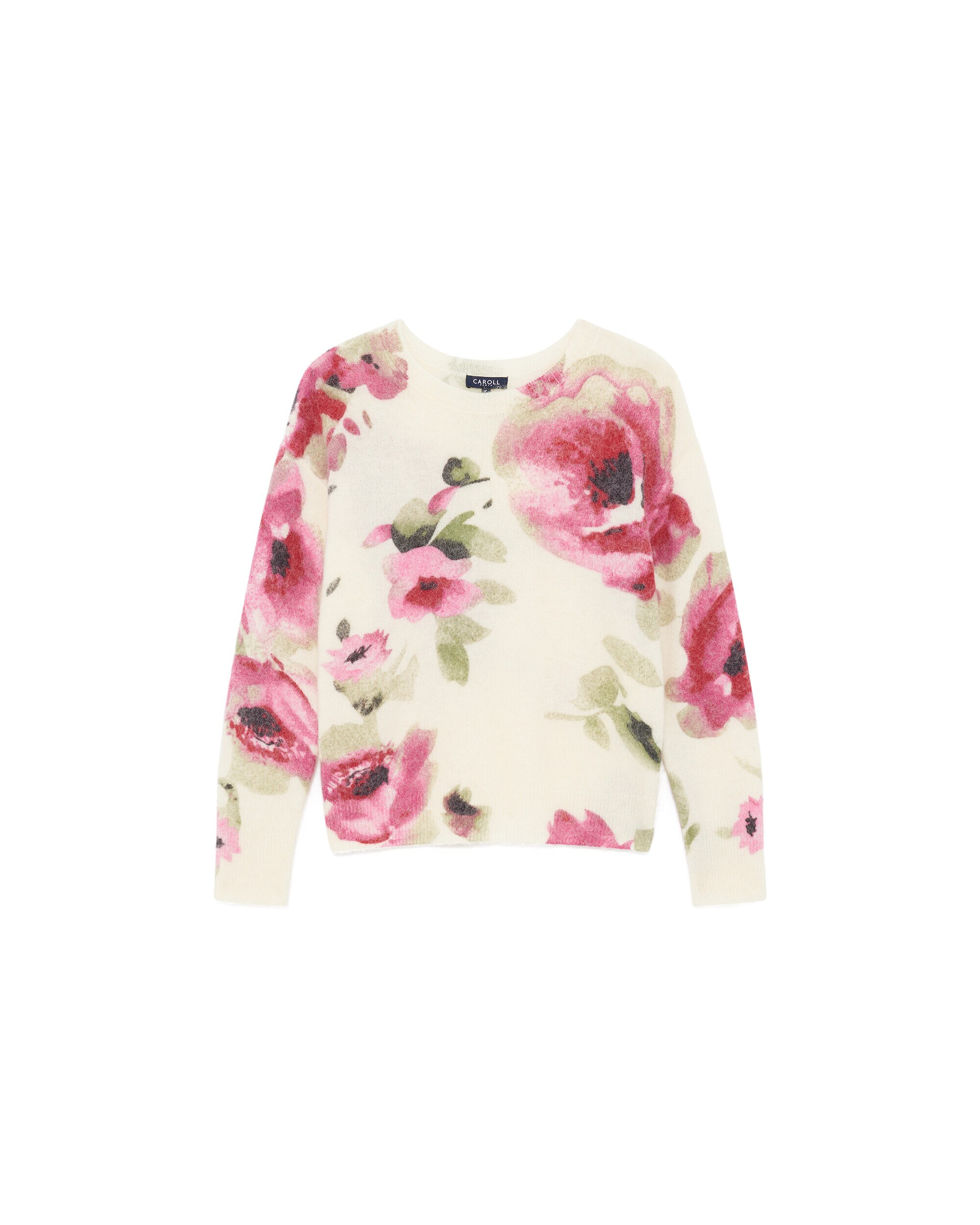 Jersey de mujer en alpaca efecto cepillado y estampado floreal - Caroll - Crudo Crudo-4