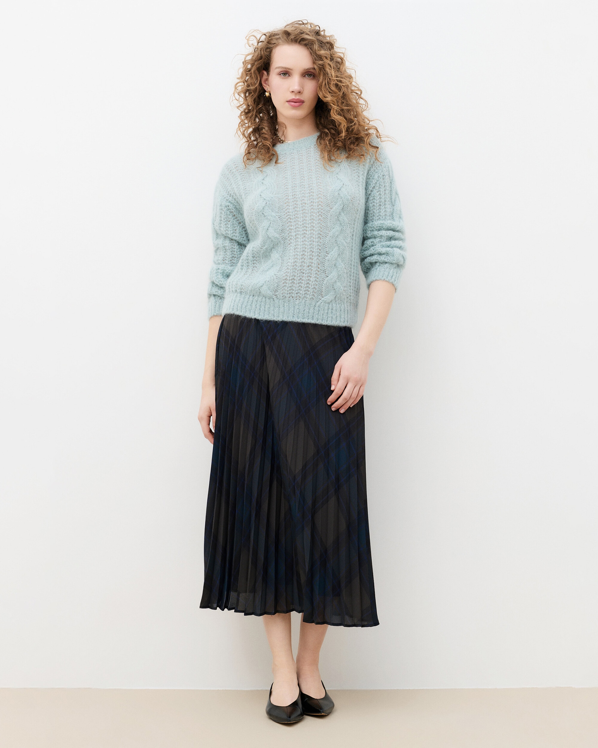 Imagen 0 de Jersey de mujer con trenzado en mohair Azul grisáceo
