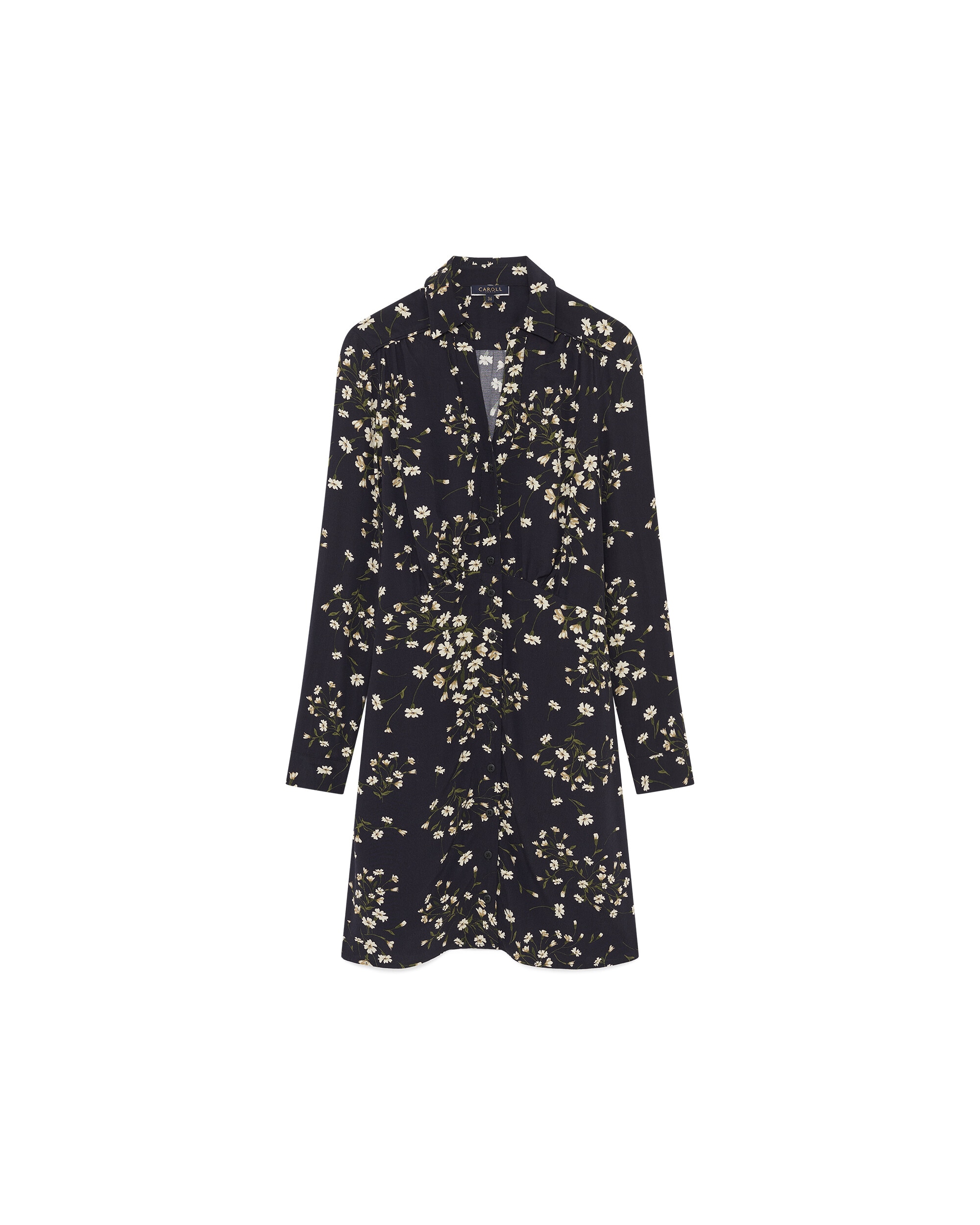 Vestido corto on manga larga y estampado floral - Caroll - Negro Negro-4
