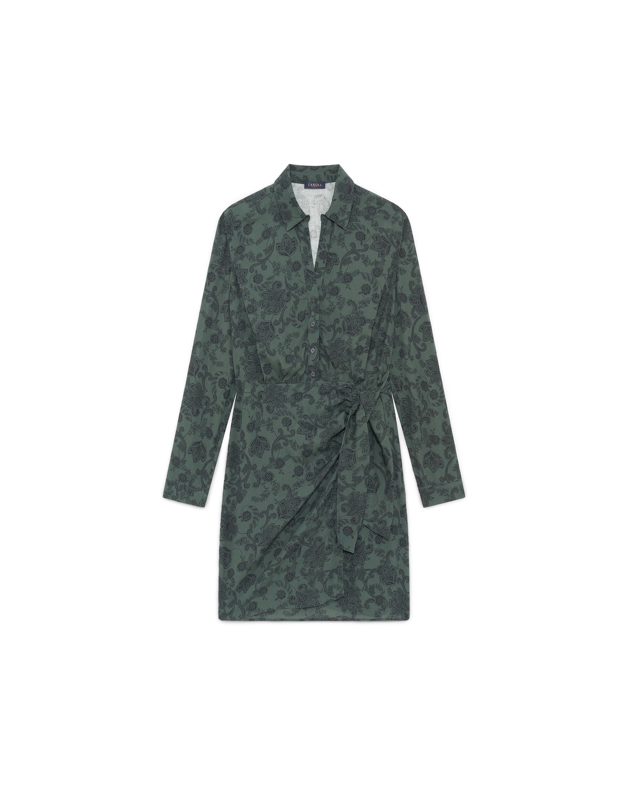 Vestido midi con cinturón y estampado paisley - Caroll - Verde Verde-4