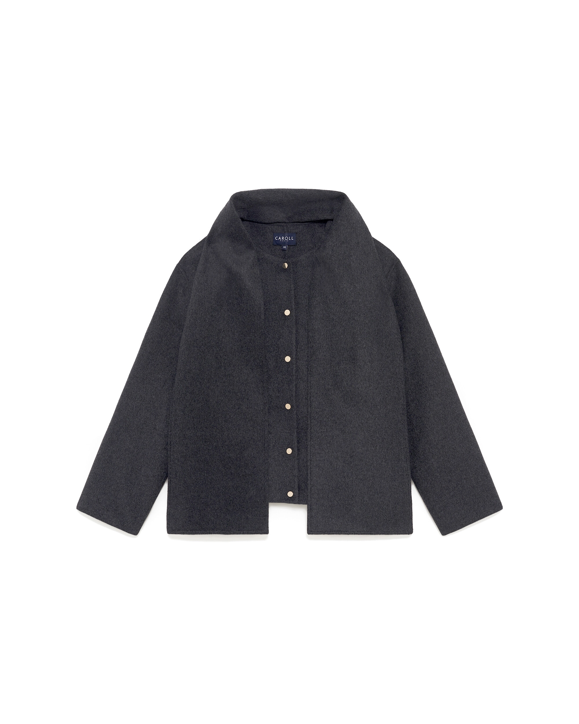Abrigo corto de mujer con botones y cuello efecto bufanda - Caroll - Gris oscuro Gris oscuro-4