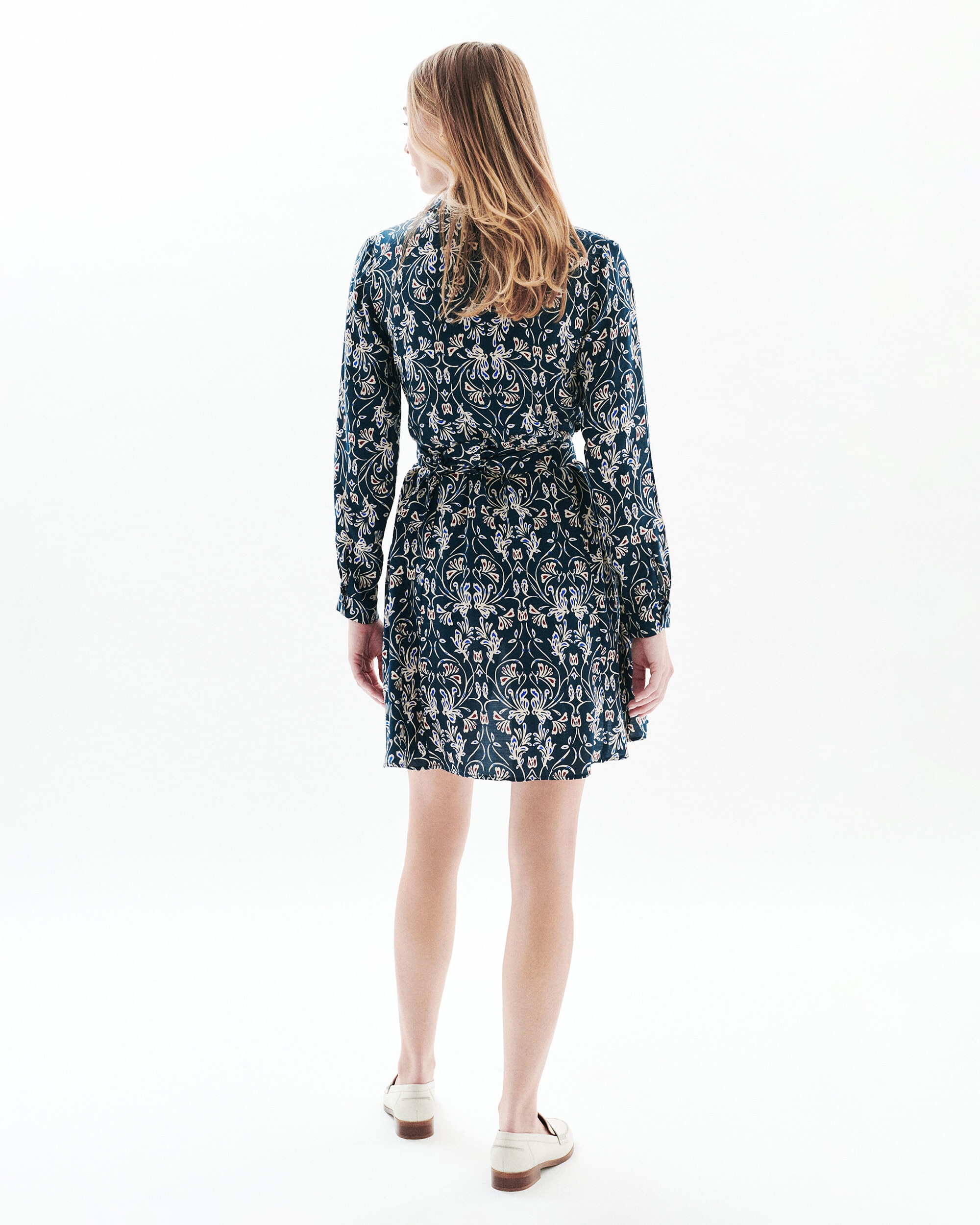 Vestido midi con manga larga y estampado floral - Caroll - Azul marino Azul marino-2