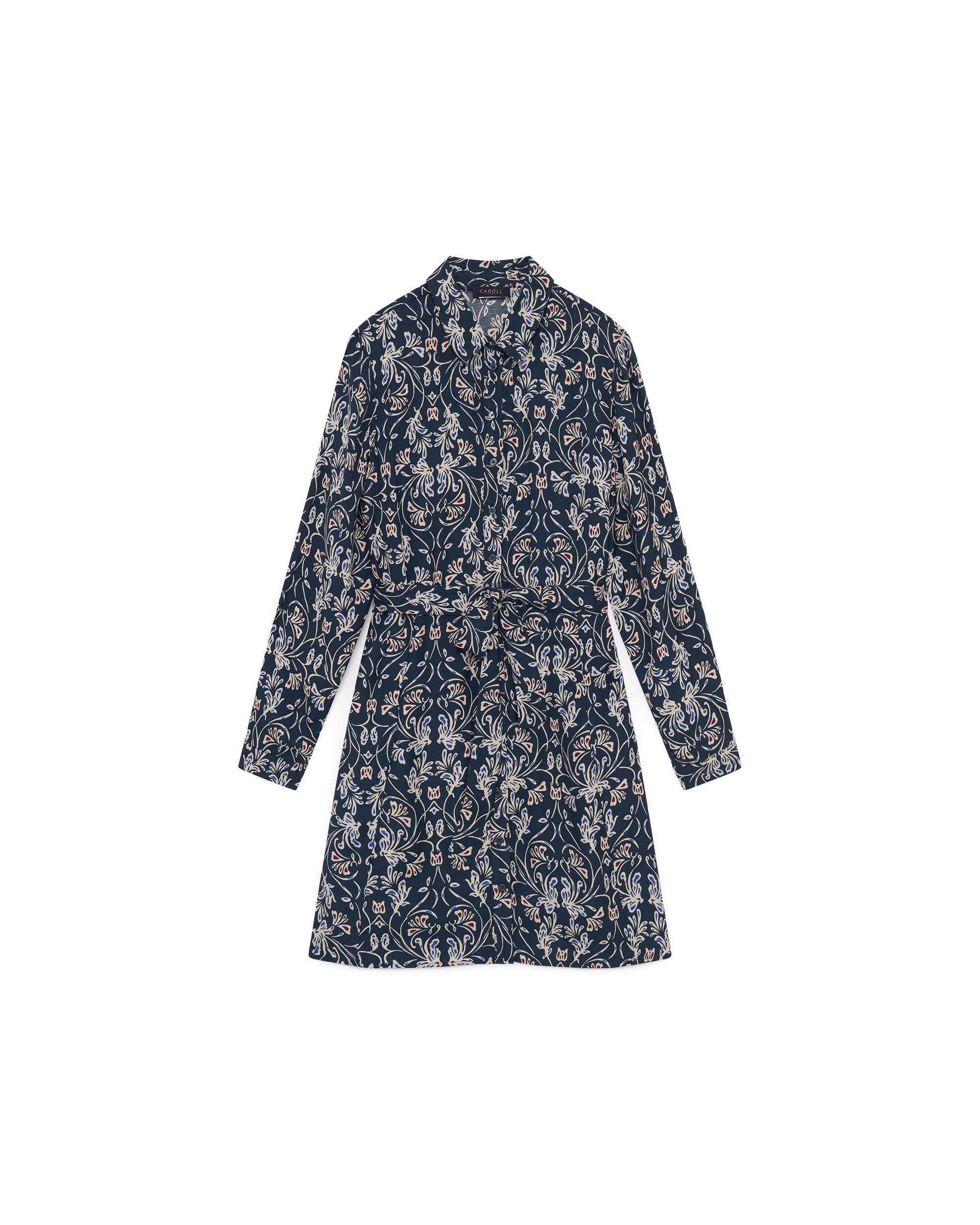 Vestido midi con manga larga y estampado floral - Caroll - Azul marino Azul marino-4