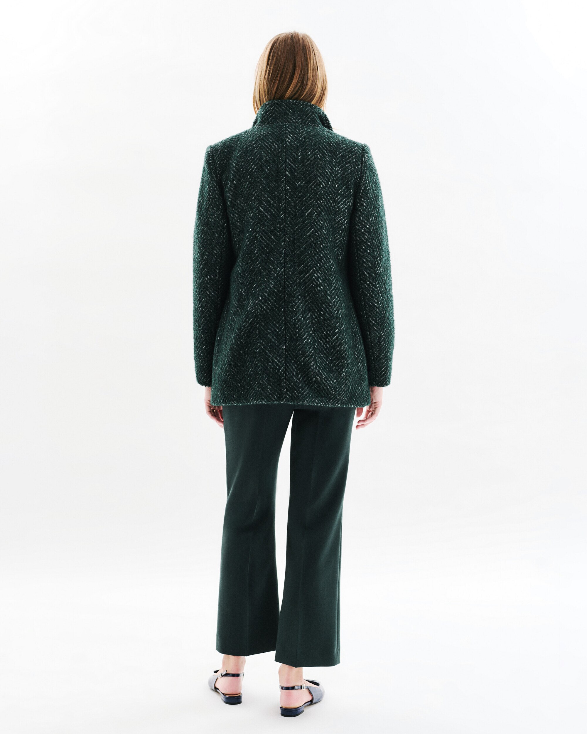Abrigo de paño de mujer en lana - Caroll - Verde oscuro Verde oscuro-2
