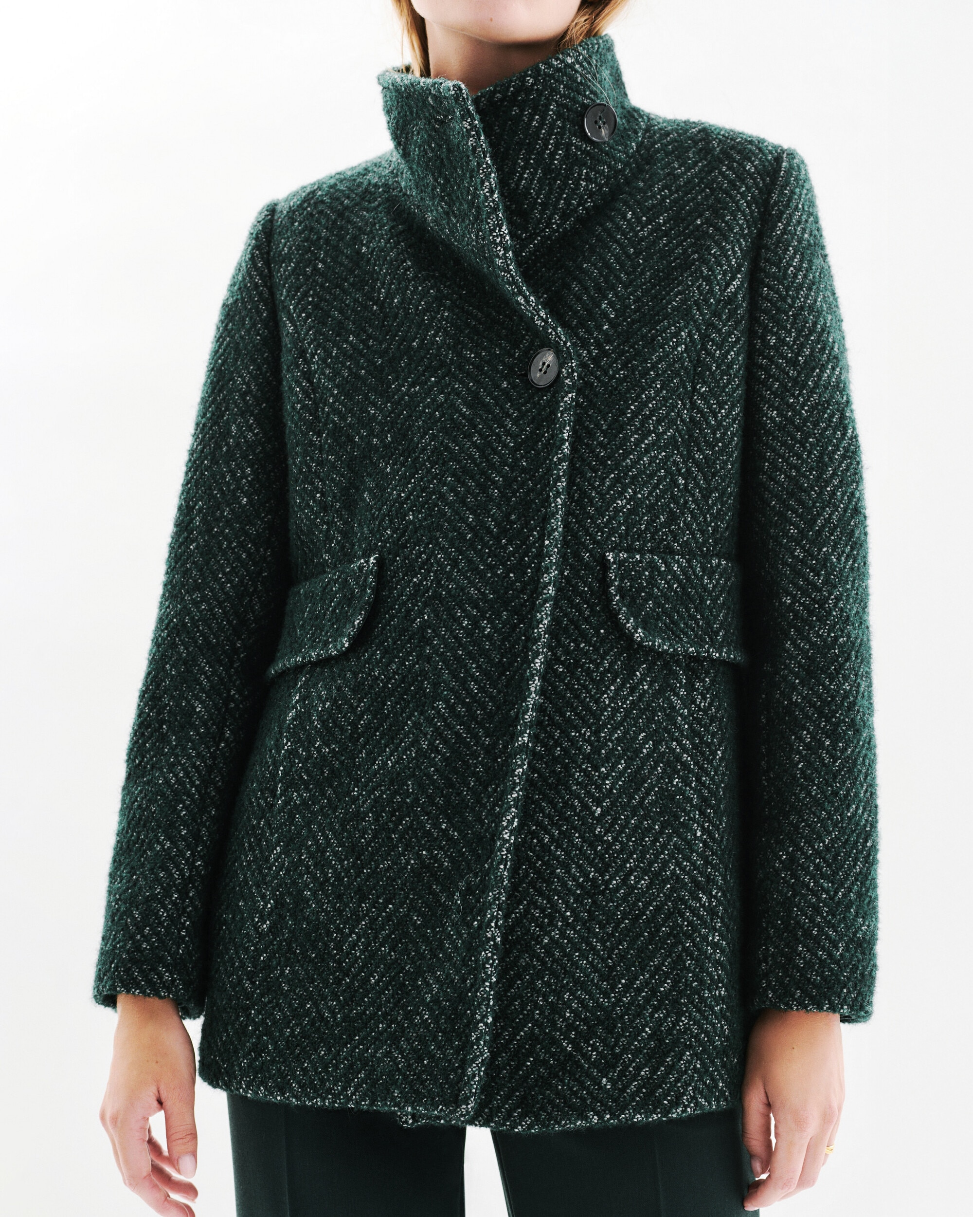 Abrigo de paño de mujer en lana - Caroll - Verde oscuro Verde oscuro-3