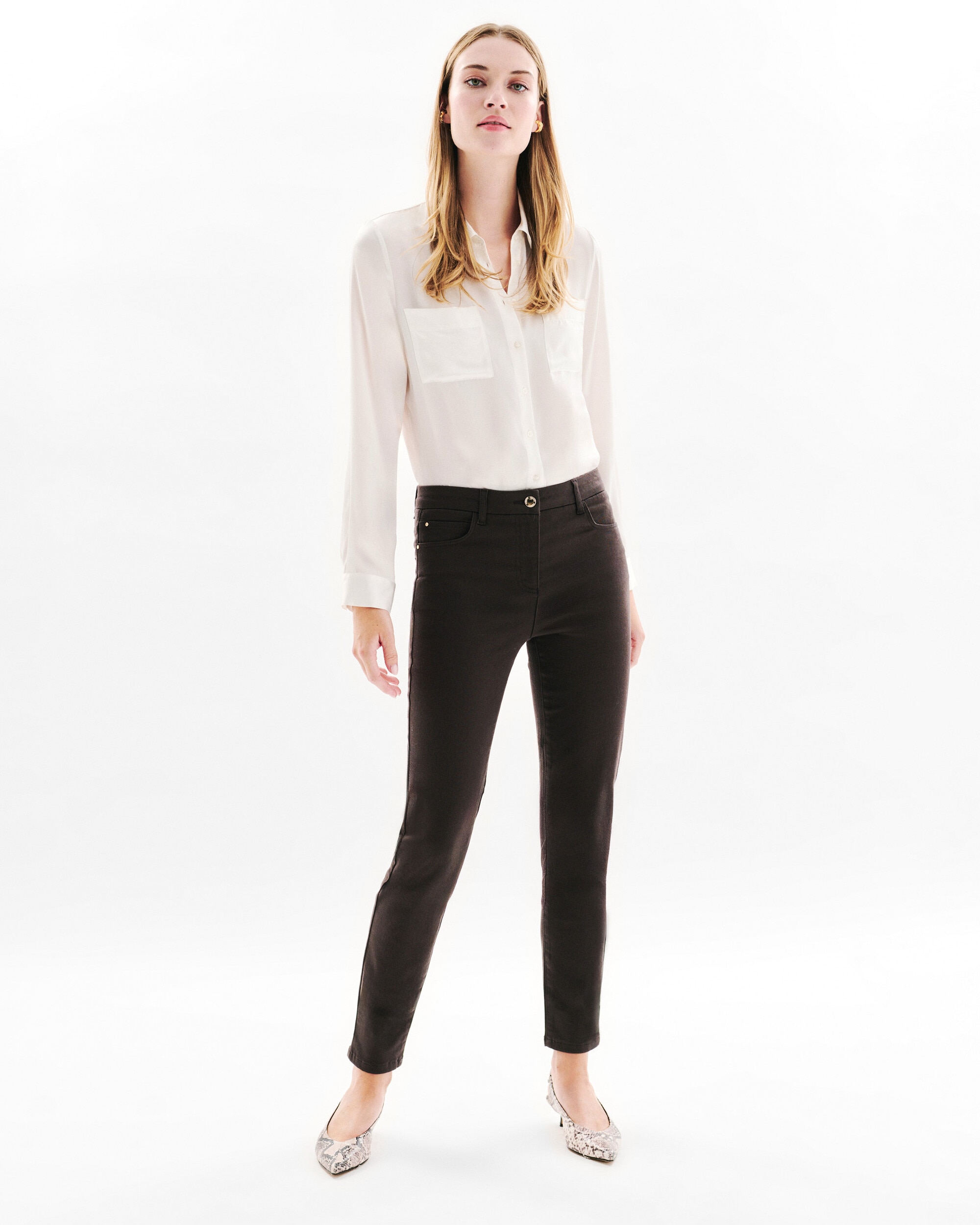 Pantalón de mujer 5 bolsillos skinny - Marrón oscuro Marrón oscuro-1