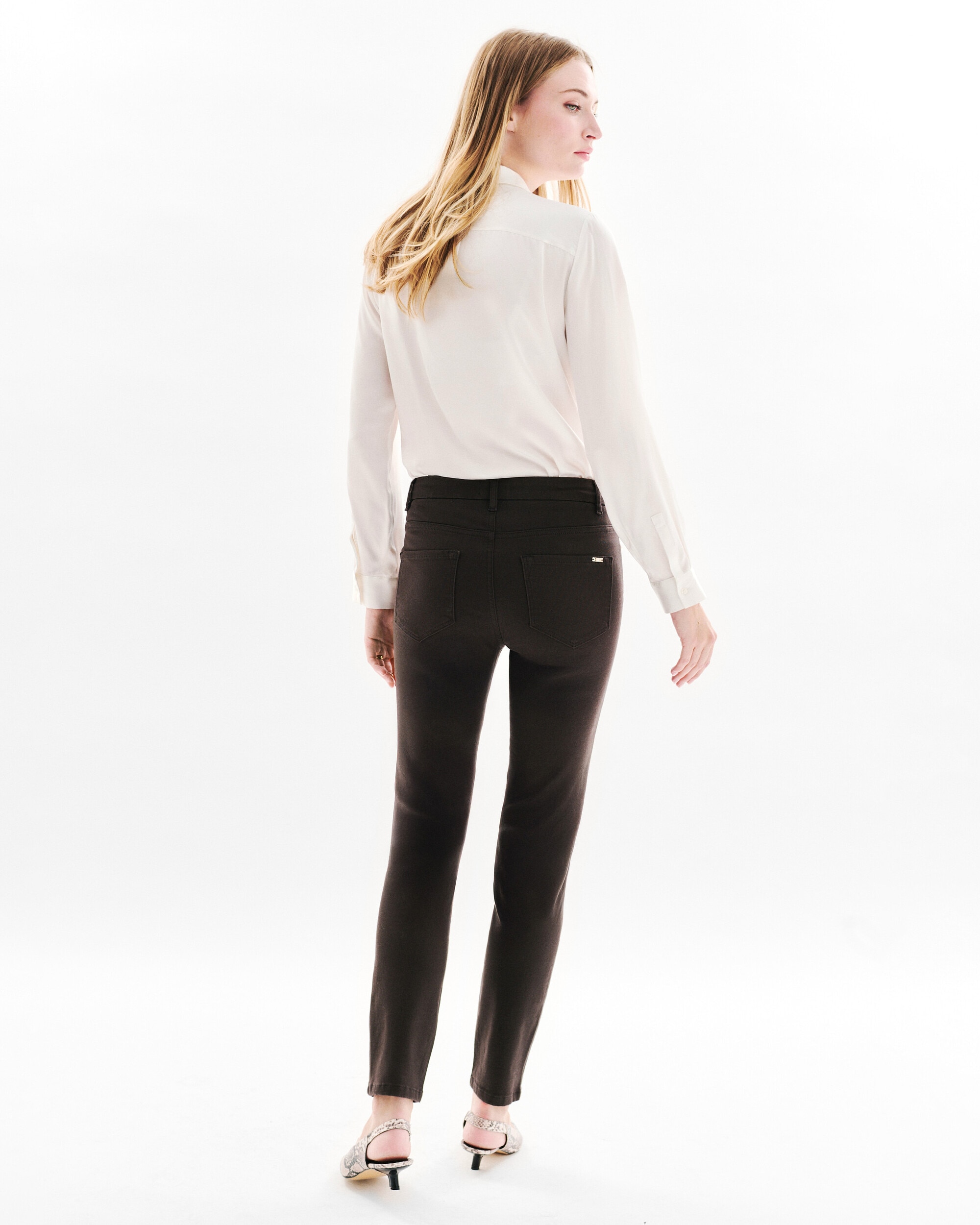 Pantalón de mujer 5 bolsillos skinny - Marrón oscuro Marrón oscuro-2