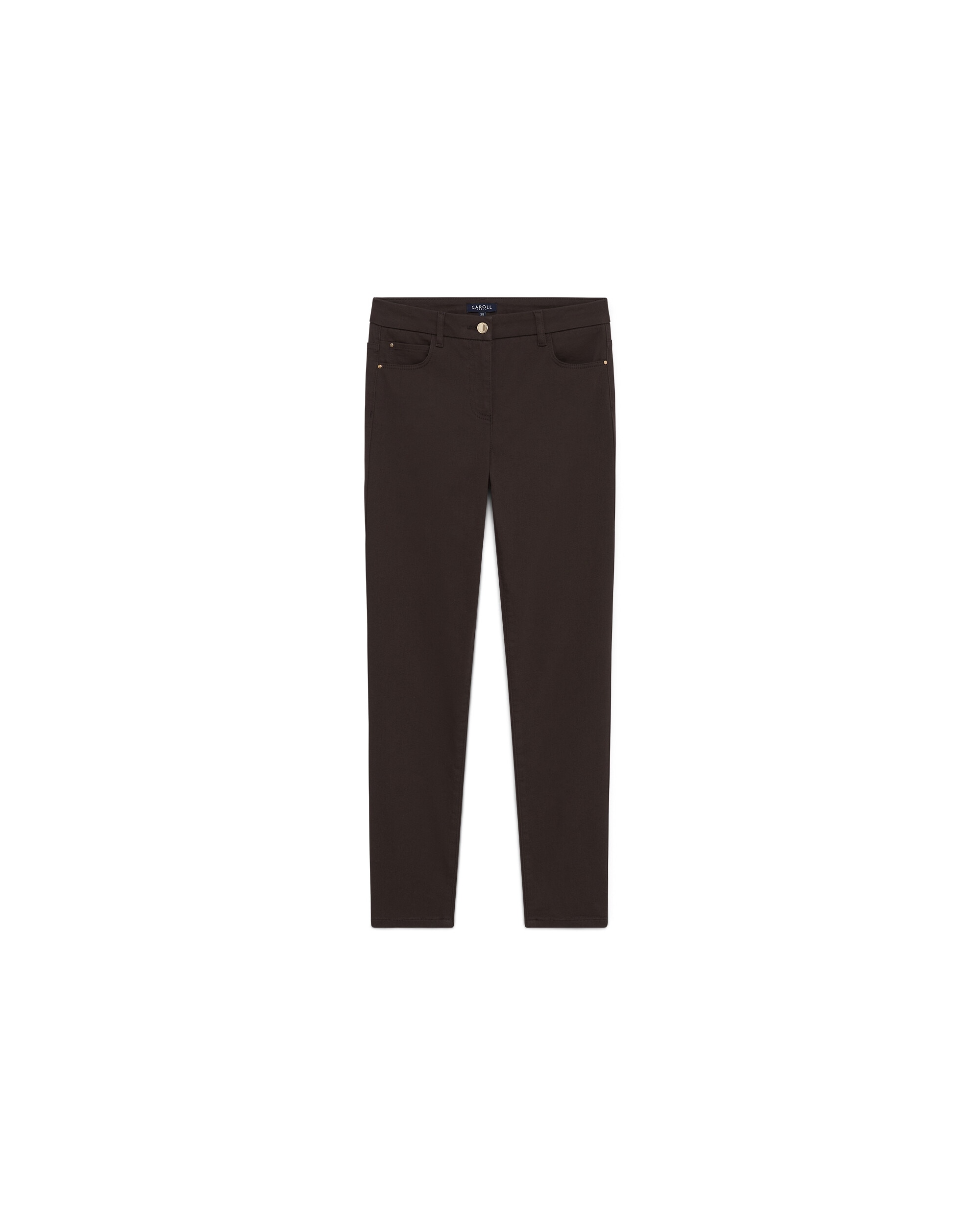 Pantalón de mujer 5 bolsillos skinny - Marrón oscuro Marrón oscuro-4
