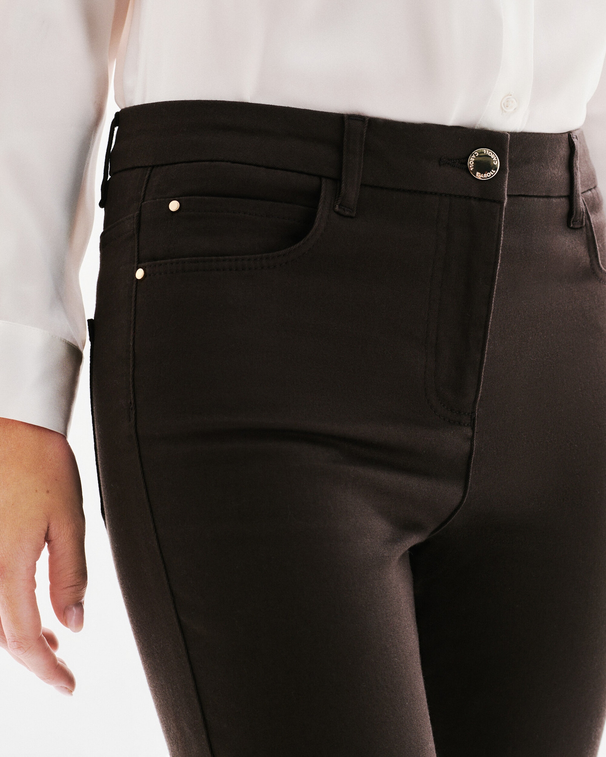 Pantalón de mujer 5 bolsillos skinny - Marrón oscuro Marrón oscuro-3