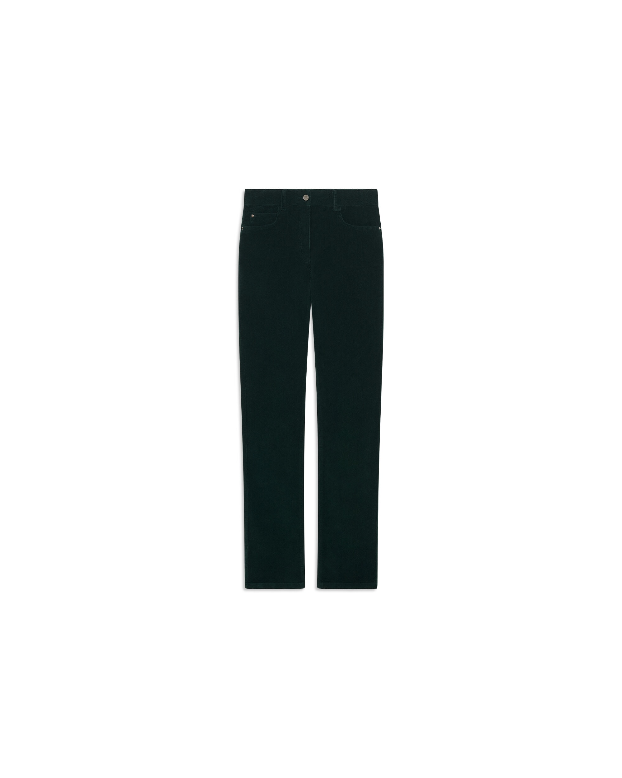 Pantalón recto de mujer de pana elástica y cierre con botón - Caroll - Verde oscuro Verde oscuro-4