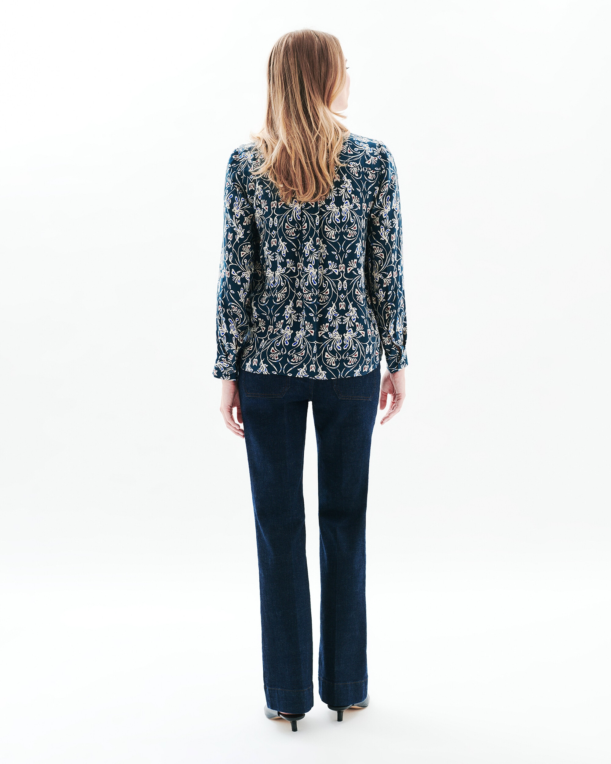 Camisa de mujer con manga larga y estampado floreal - Caroll - Azul / Blanco Azul / Blanco-2
