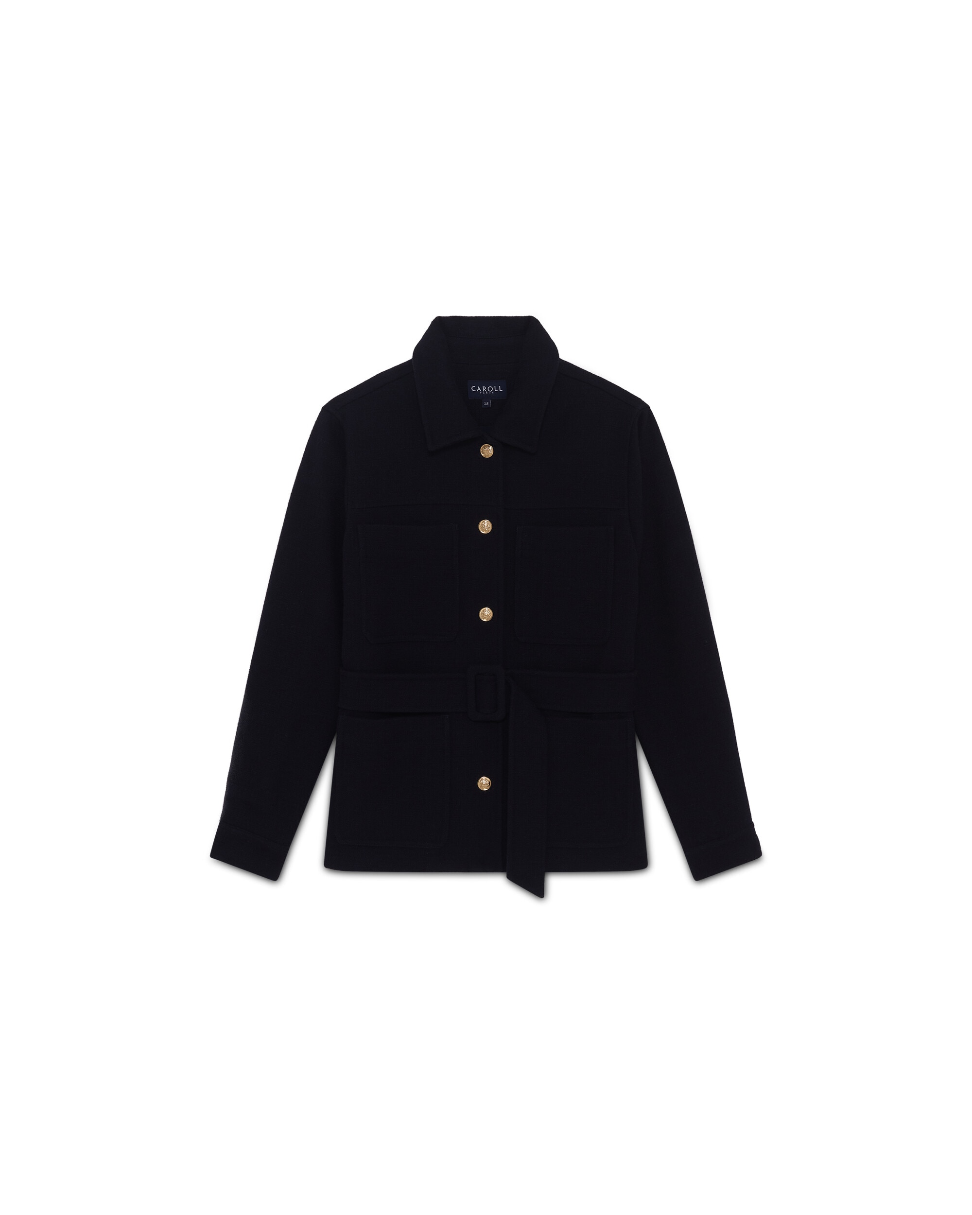 Chaqueta de mujer en lana con cinturón - Caroll - Azul marino Azul marino-4