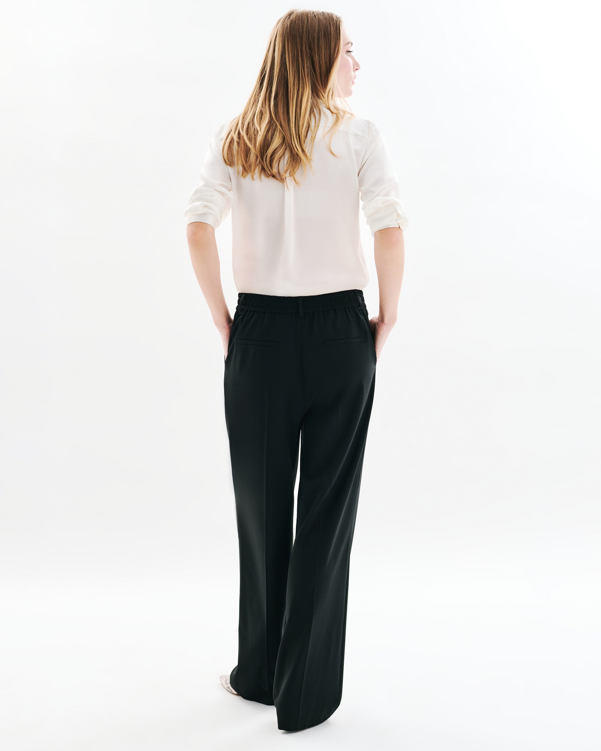 Pantalón sartorial de mujer corte ancho y cintura elástica - Caroll - Negro Negro-2