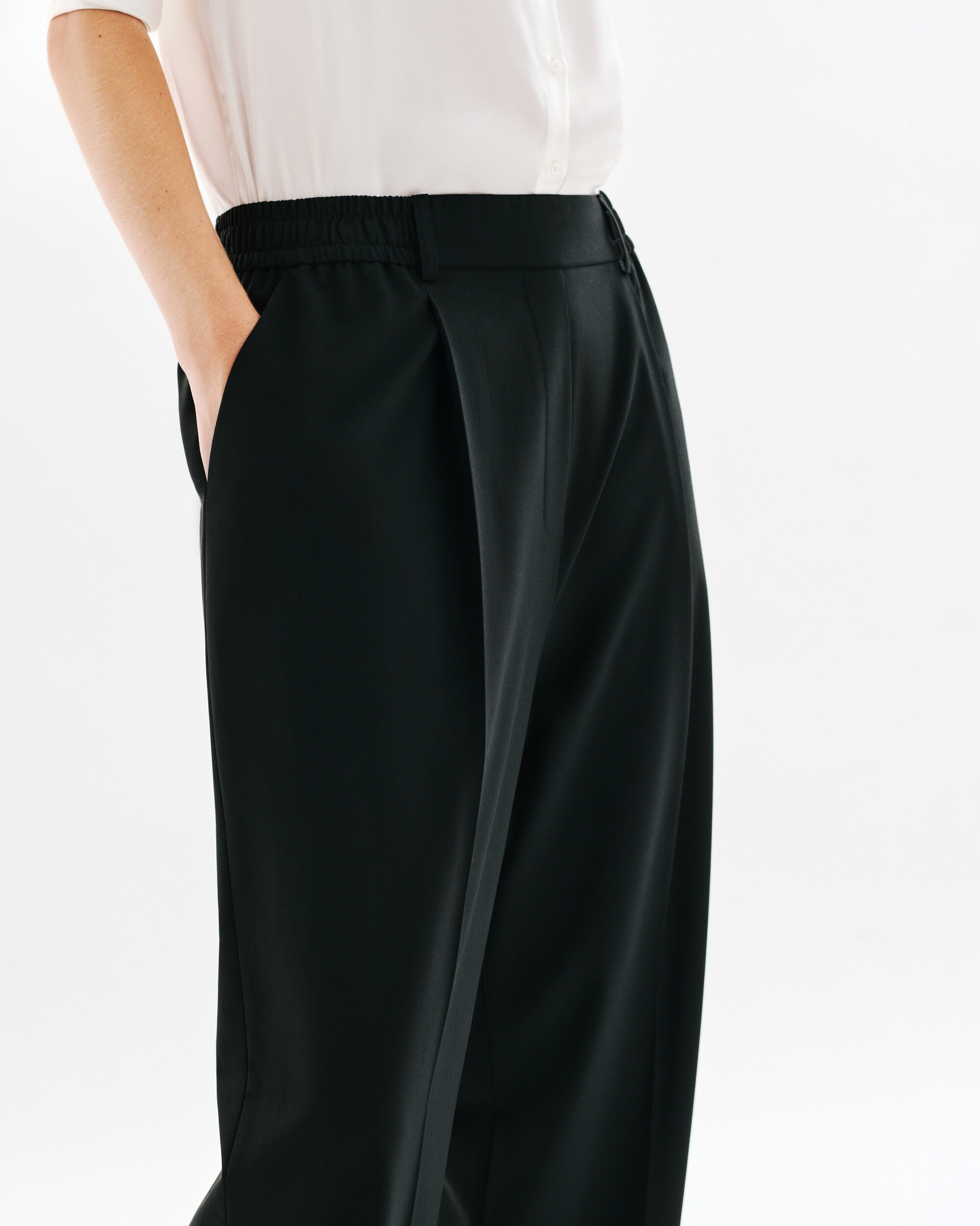 Pantalón sartorial de mujer corte ancho y cintura elástica - Caroll - Negro Negro-3